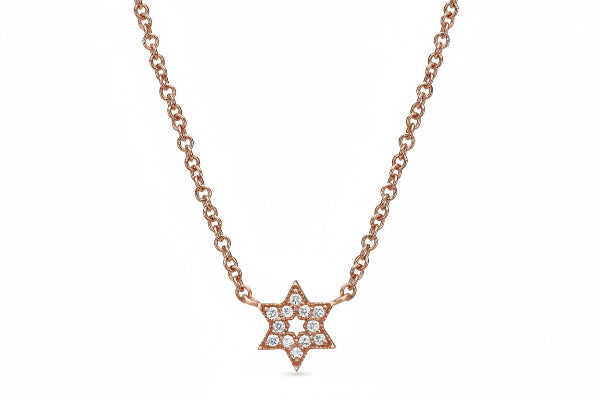 Rose gold necklace with a star-shaped pendant on a white background