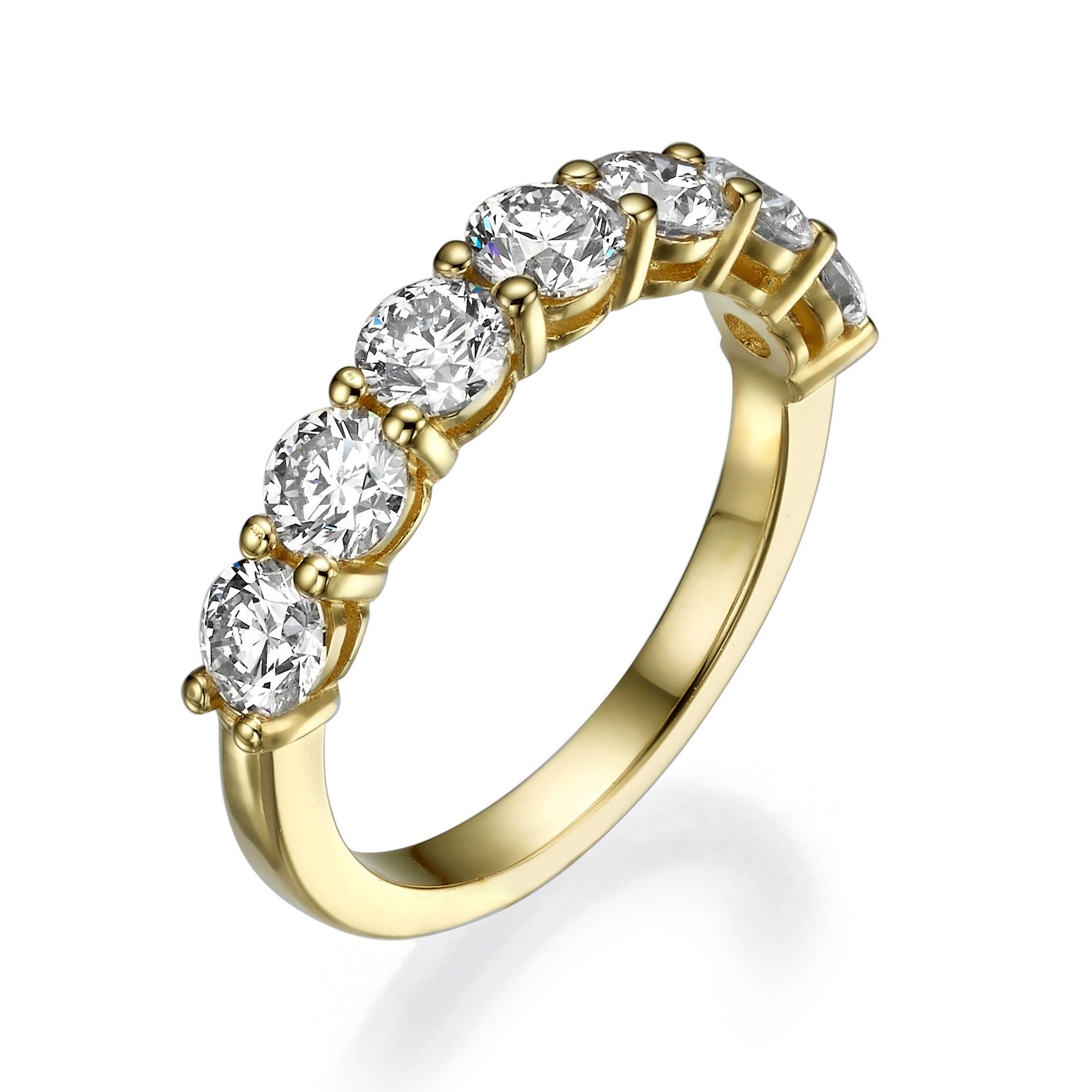 2.1CTS ROUND DIAMOND HALFWAY RING - SEVEN DIAMONDS 0.3CT EACH - Yellow Gold