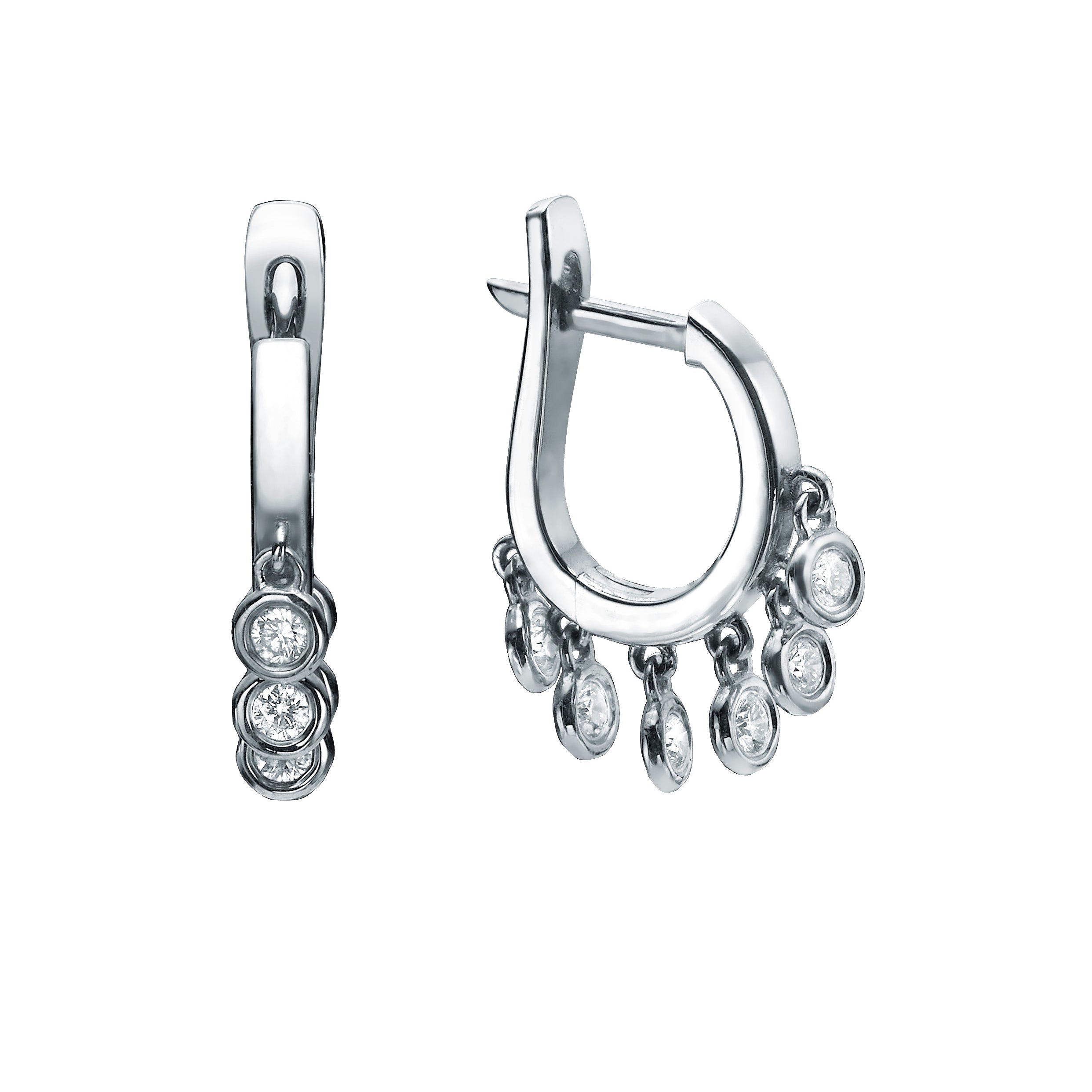 DIAMOND DANGLE HUGGIE EARRINGS