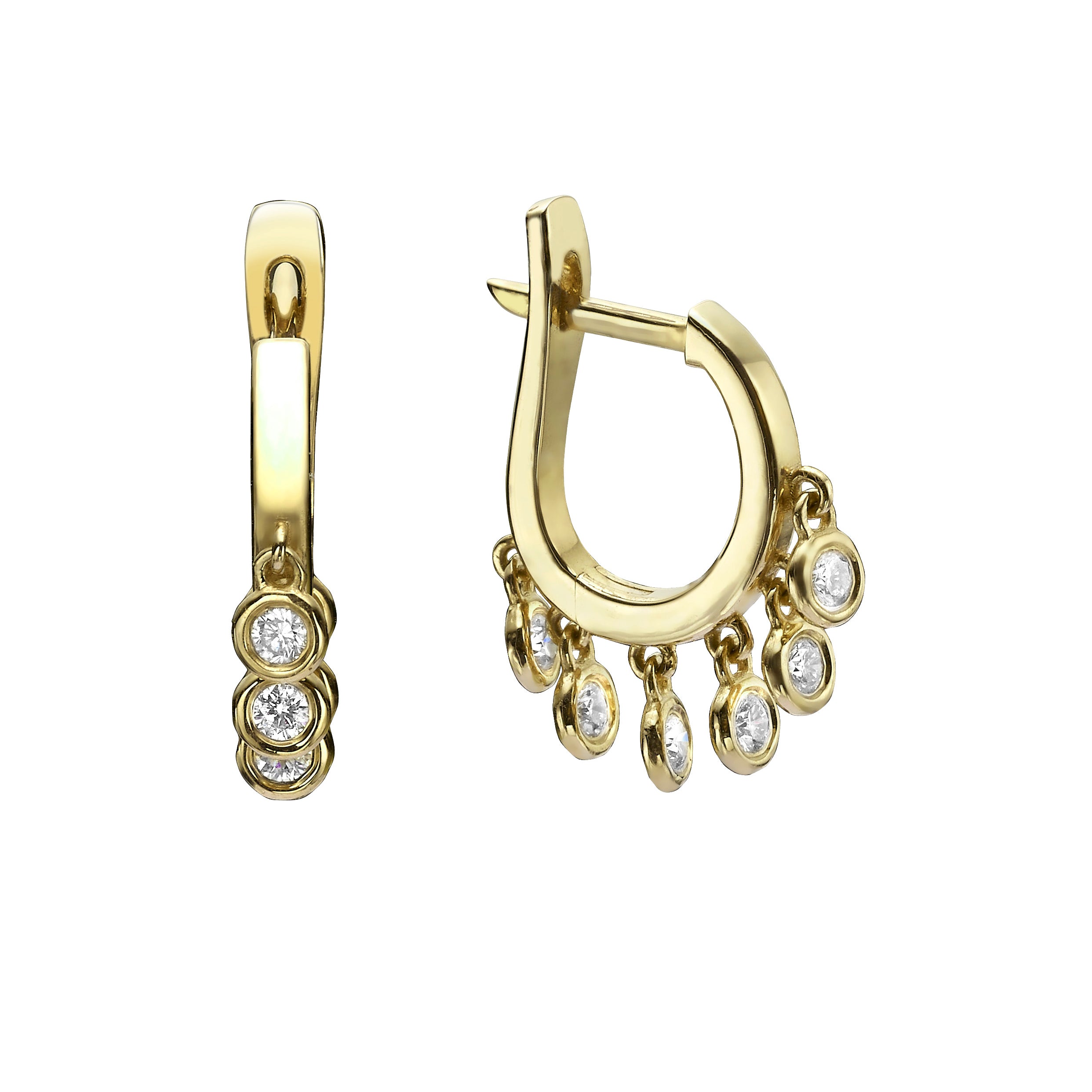 DIAMOND DANGLE HUGGIE EARRINGS