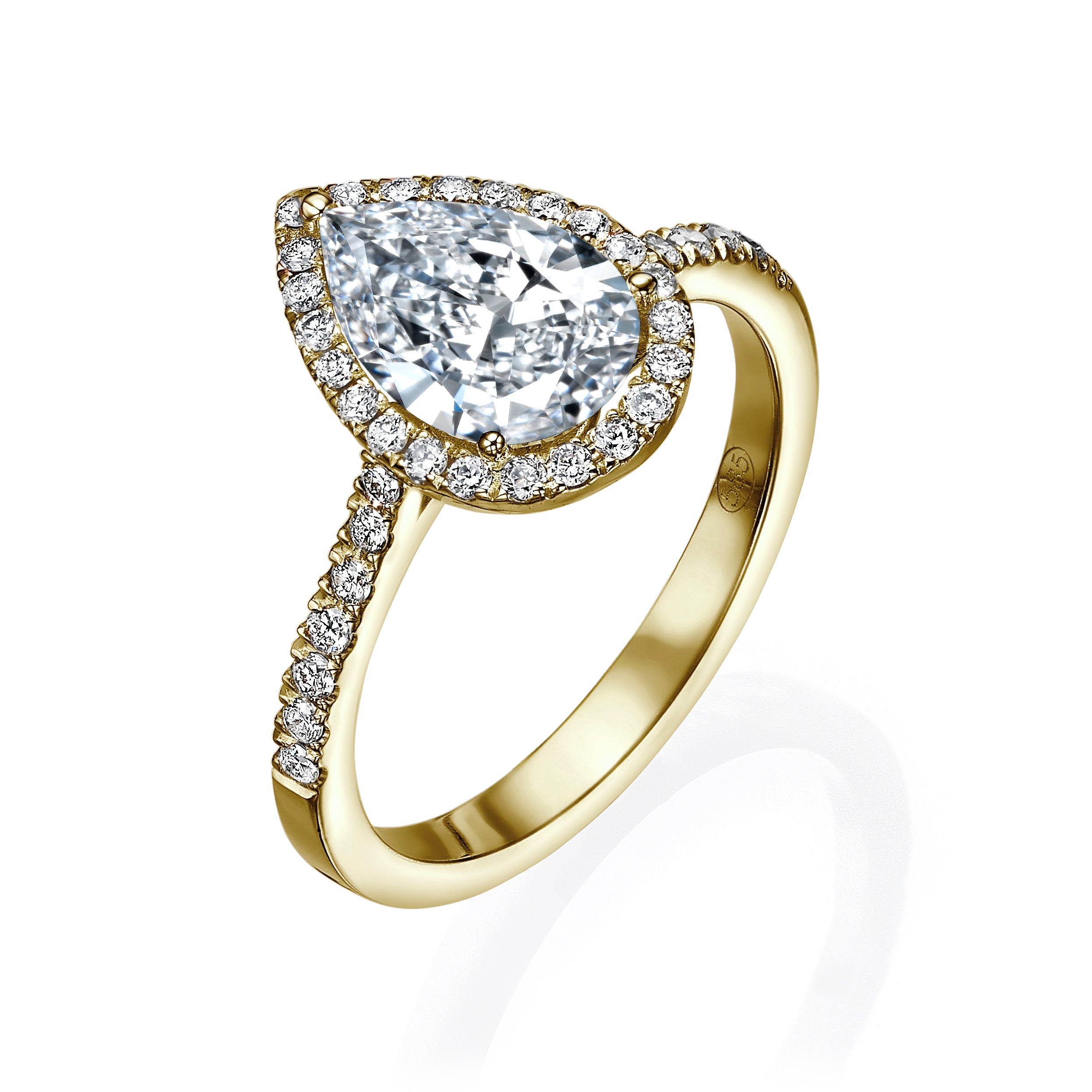 1.5CT PEAR SHAPE WITH PAVE HALO AND BAND ENGAGEMENT RING