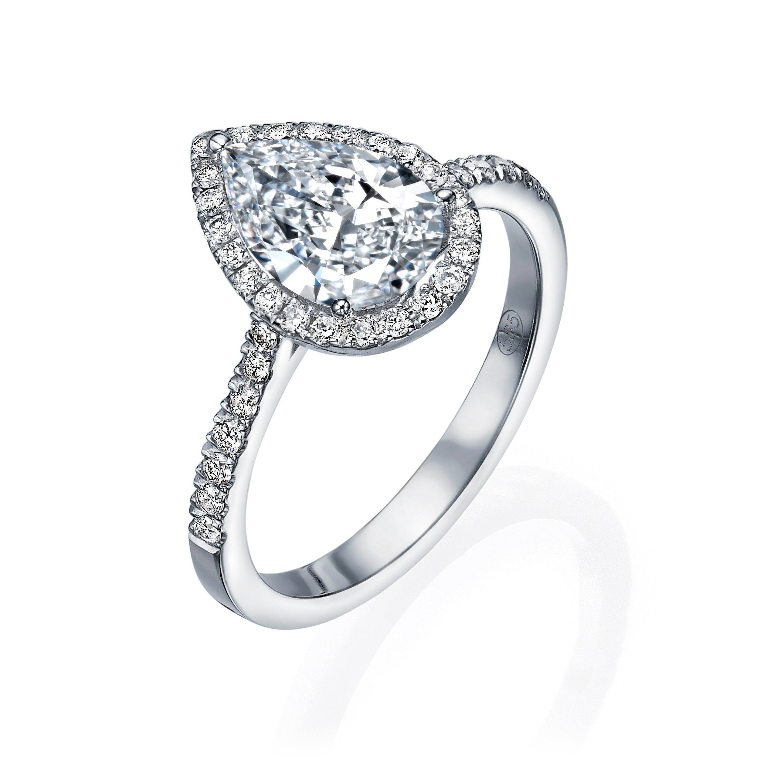 1.5CT PEAR SHAPE WITH PAVE HALO AND BAND ENGAGEMENT RING