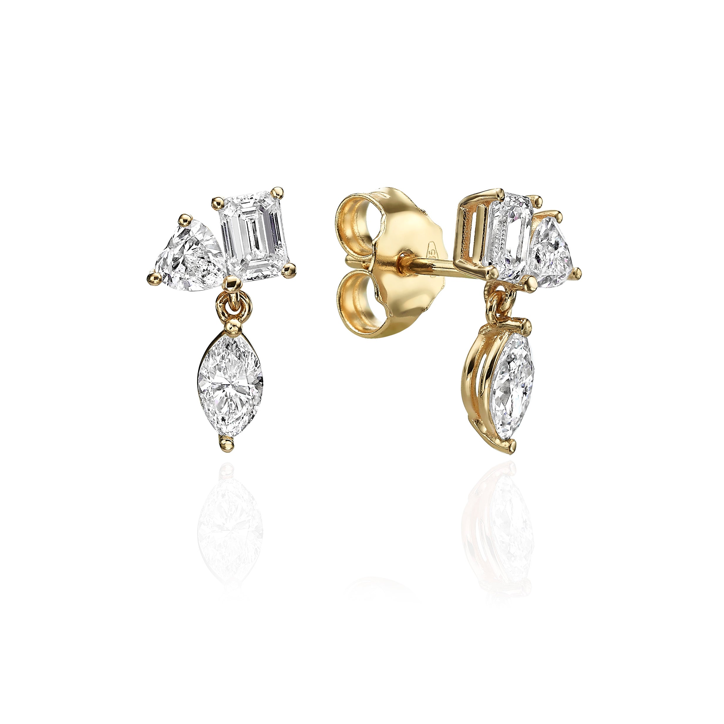 עגיל טריו לב אמרלד מרקיזה