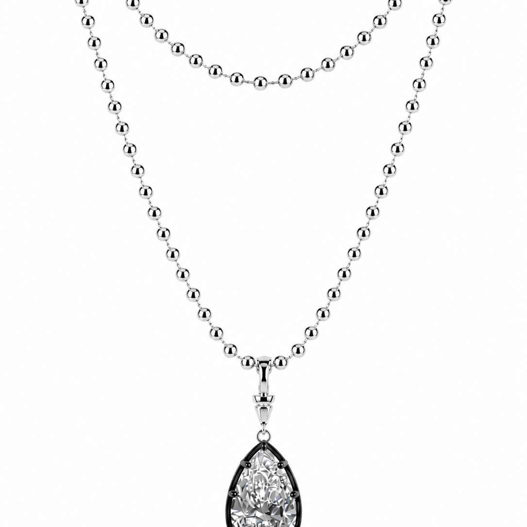 MIDNIGHT DOUBLE LARGE BALL GOLD NECKLACE 7 CARAT DIAMOND DROP