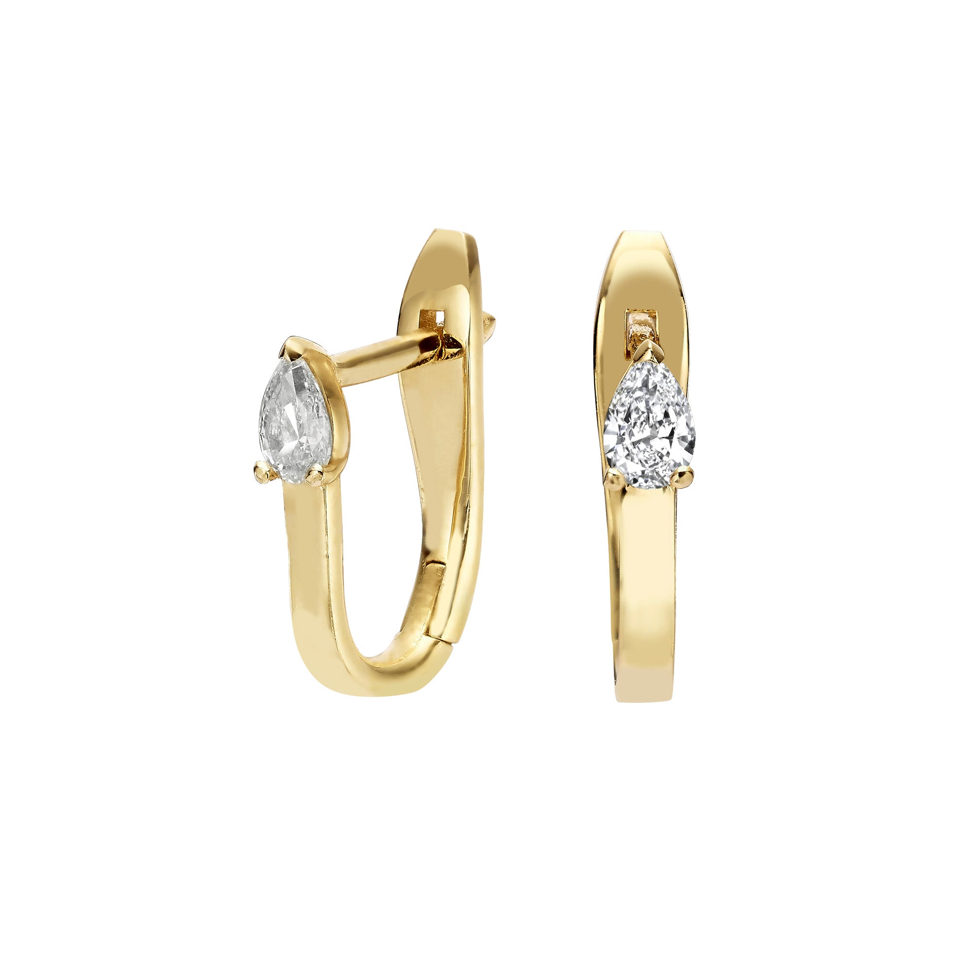 FLAT GOLD HUGGIES WITH PEAR DIAMOND