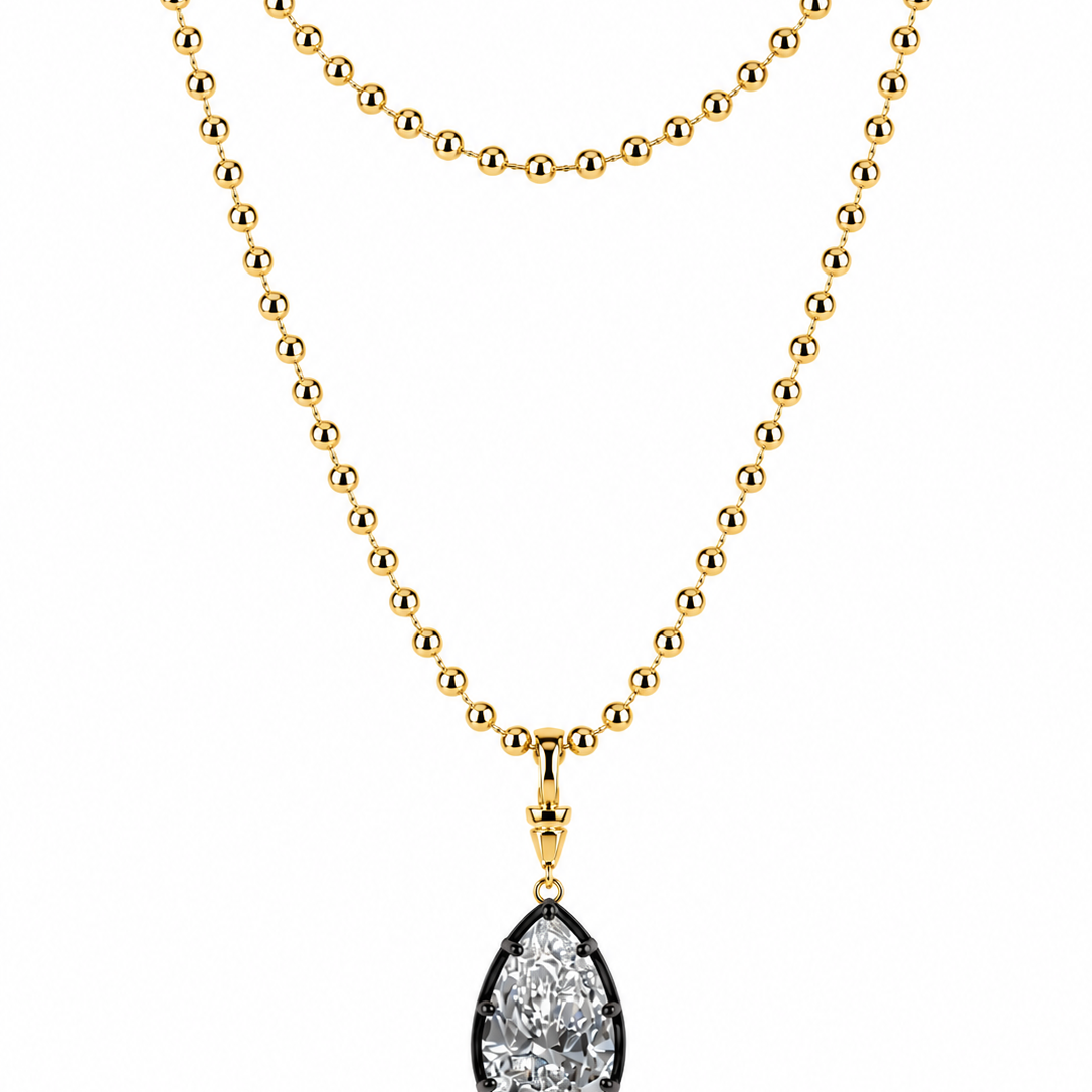 MIDNIGHT DOUBLE LARGE BALL GOLD NECKLACE 7 CARAT DIAMOND DROP