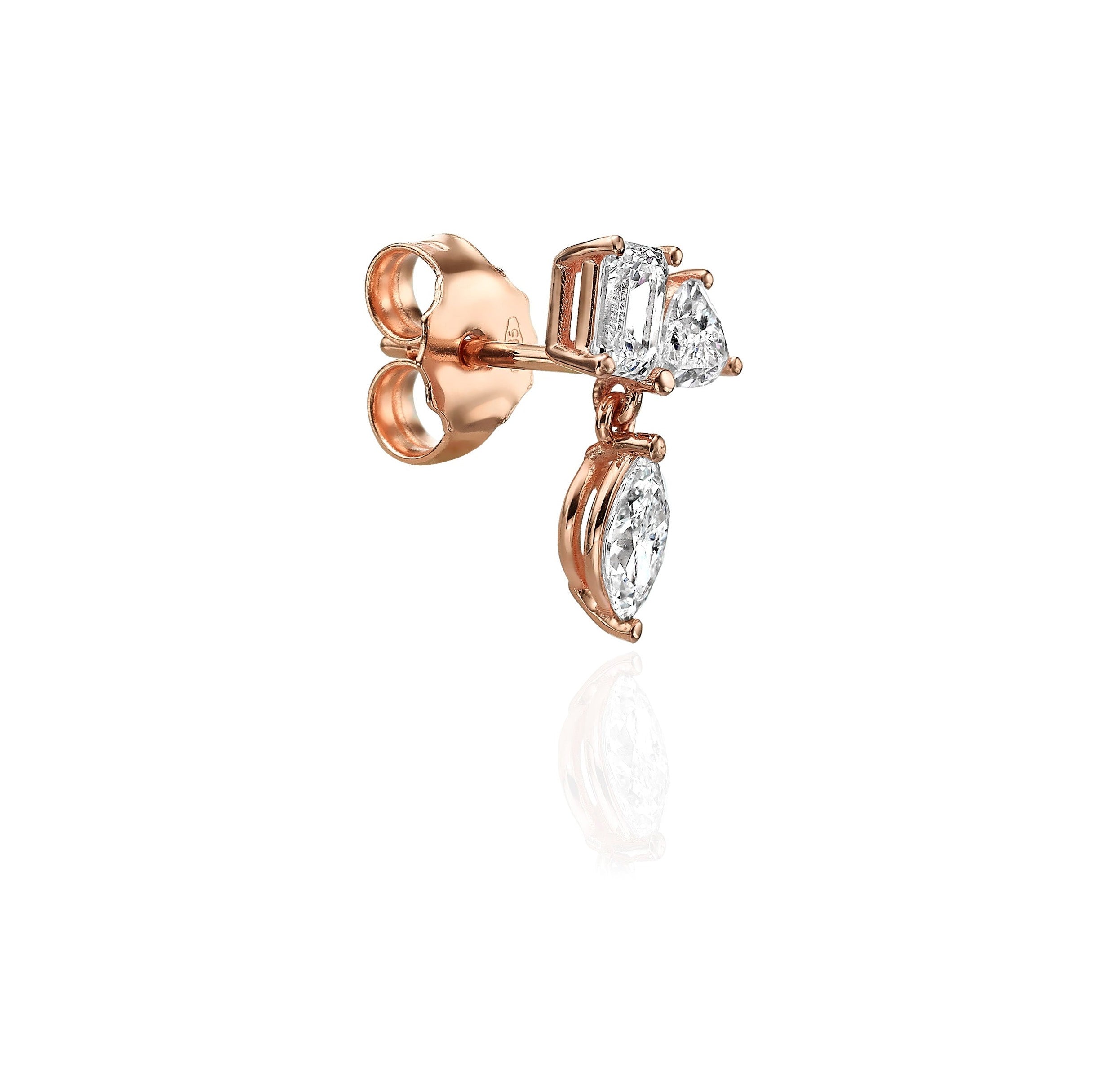 EMERALD HEART AND MARQUISE TRIO DIAMOND EARRINGS - Rose Gold - Single earring