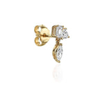 EMERALD HEART AND MARQUISE TRIO DIAMOND EARRINGS - Yellow Gold - Single earring