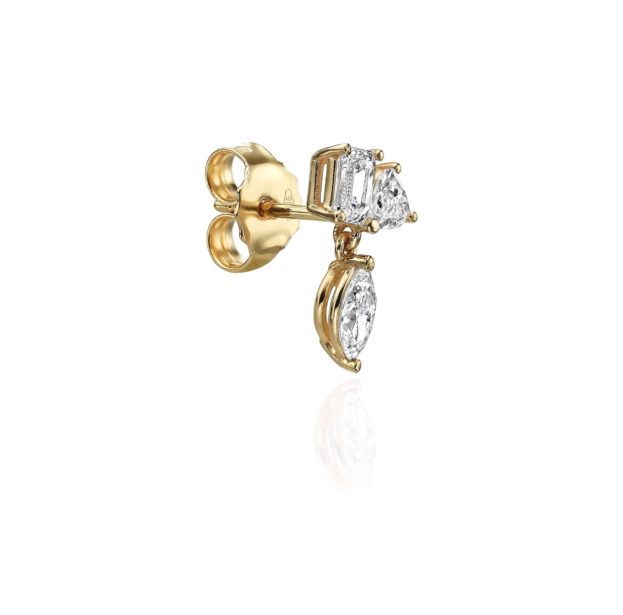EMERALD HEART AND MARQUISE TRIO DIAMOND EARRINGS - Yellow Gold - Single earring