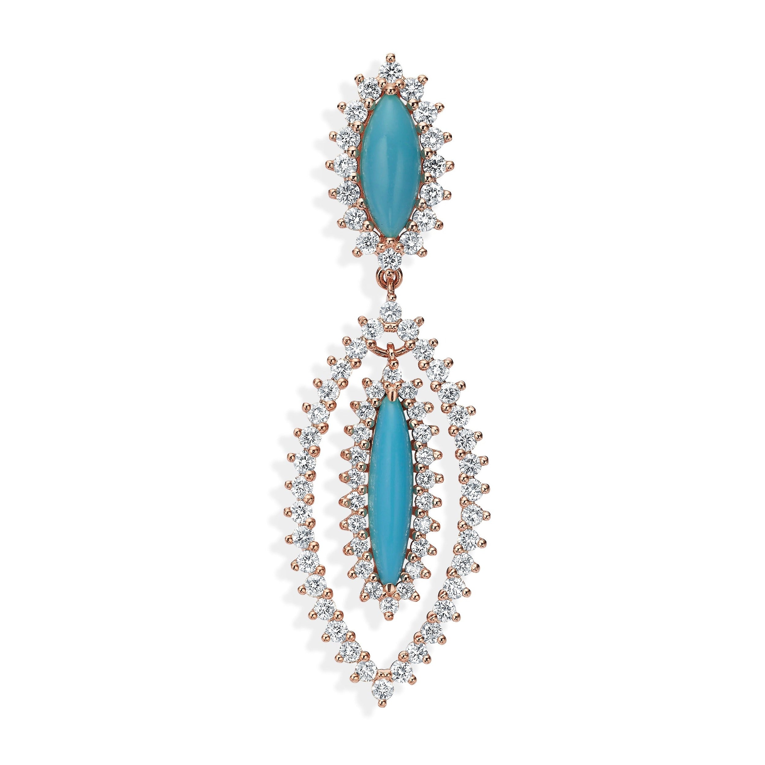 TURQUOISE DIAMOND EARRINGS - Rose Gold - Single earring
