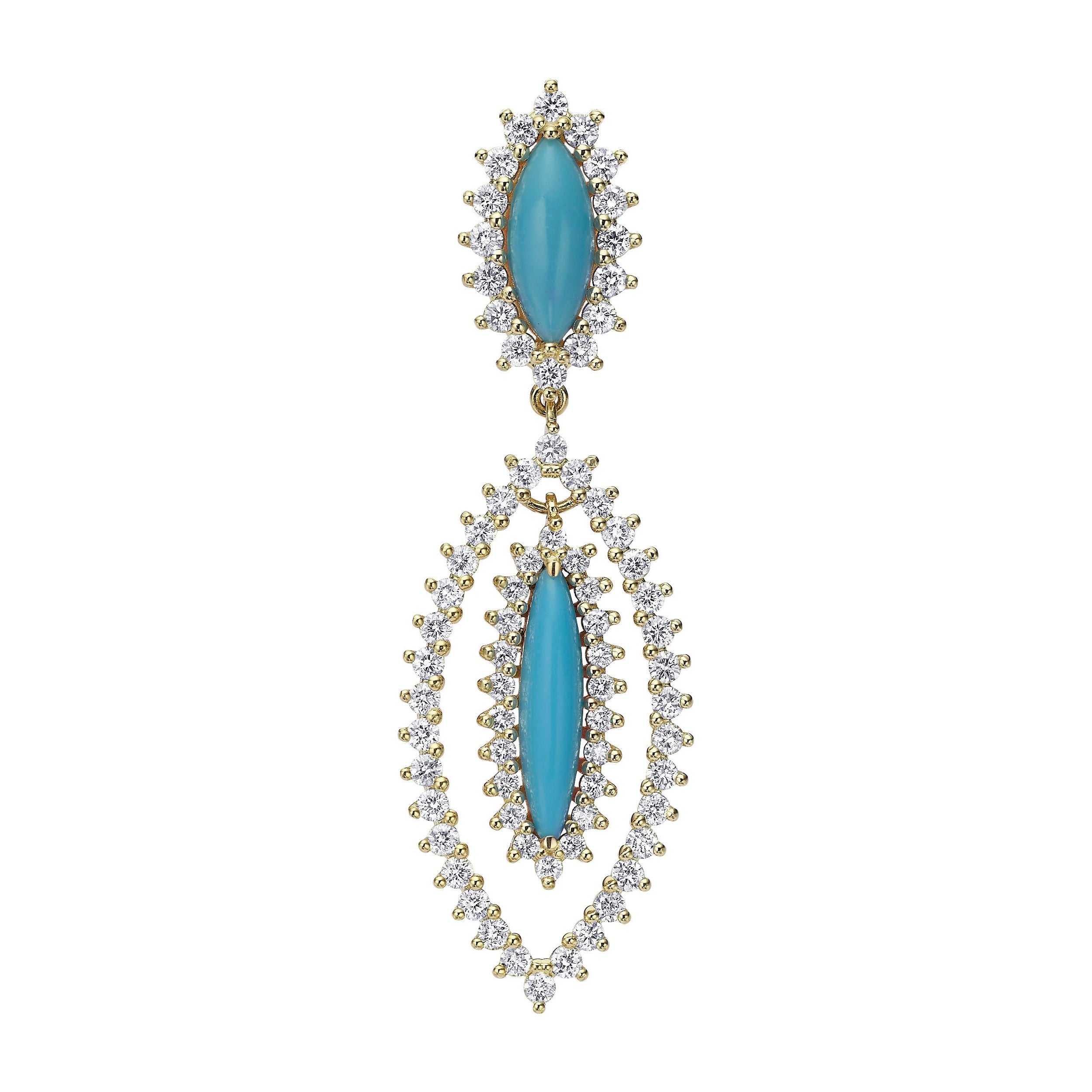 TURQUOISE DIAMOND EARRINGS - Yellow Gold - Single earring