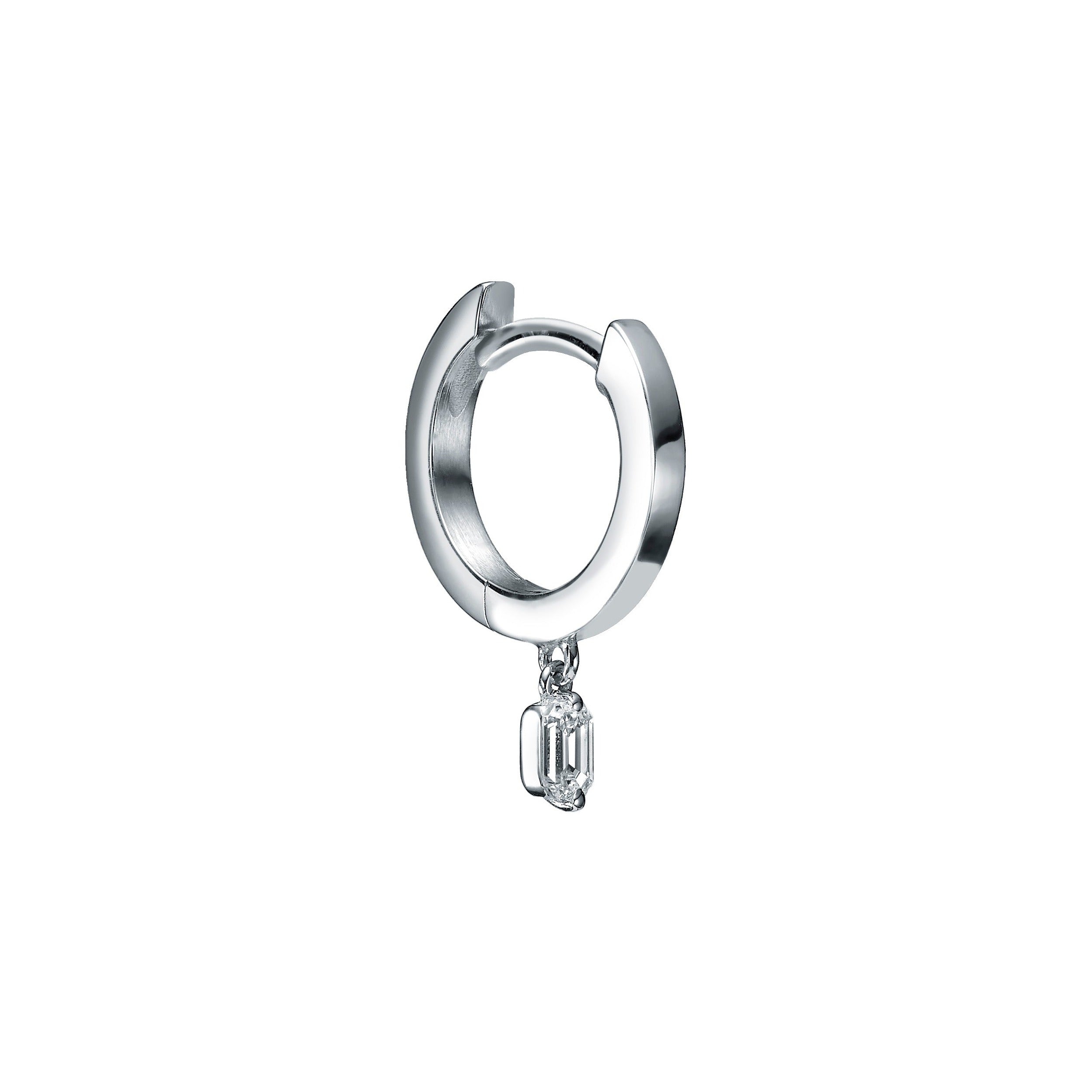 HUGGIES WITH EMERALD DIAMOND DROPS - White Gold - Single earring