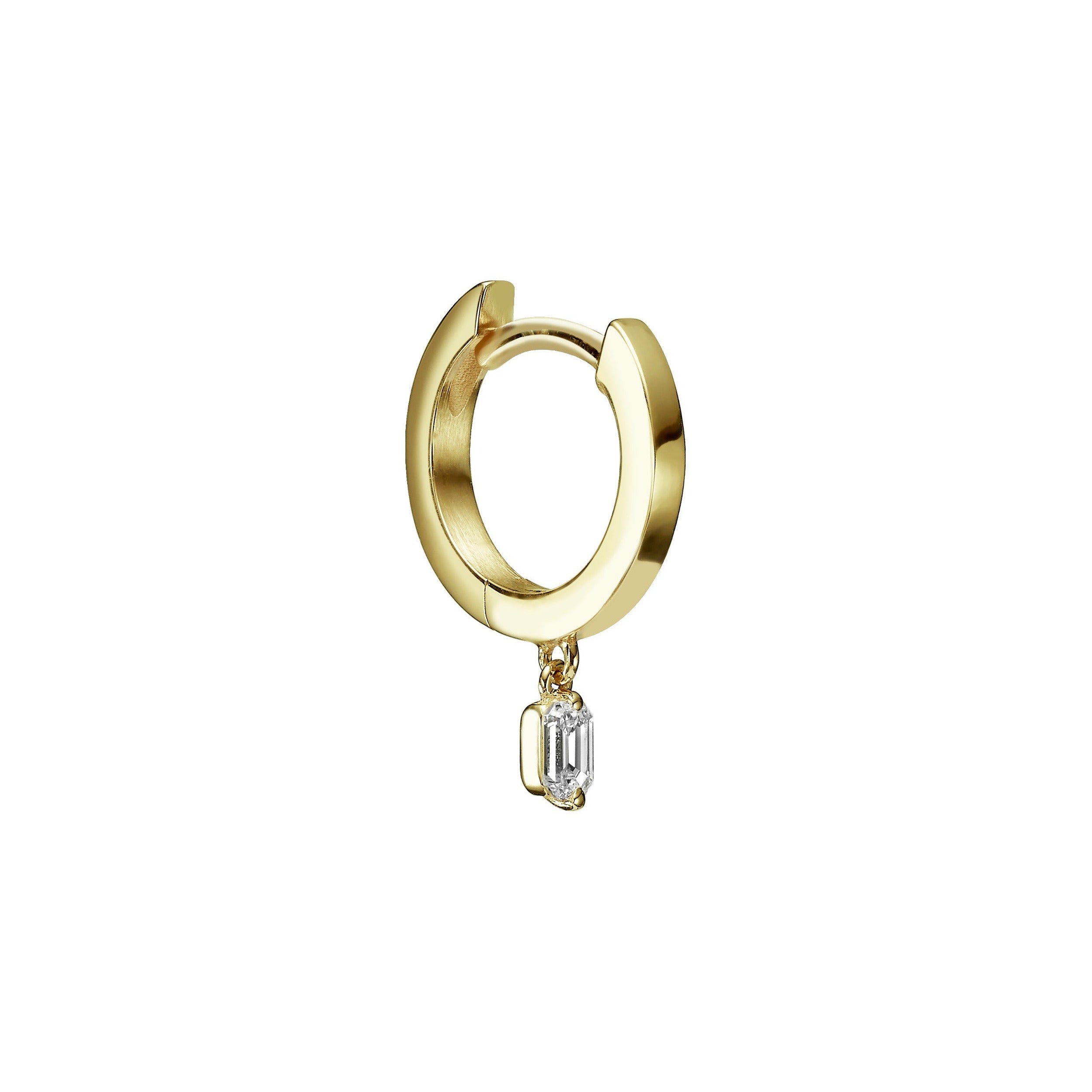 HUGGIES WITH EMERALD DIAMOND DROPS - Yellow Gold - Single earring