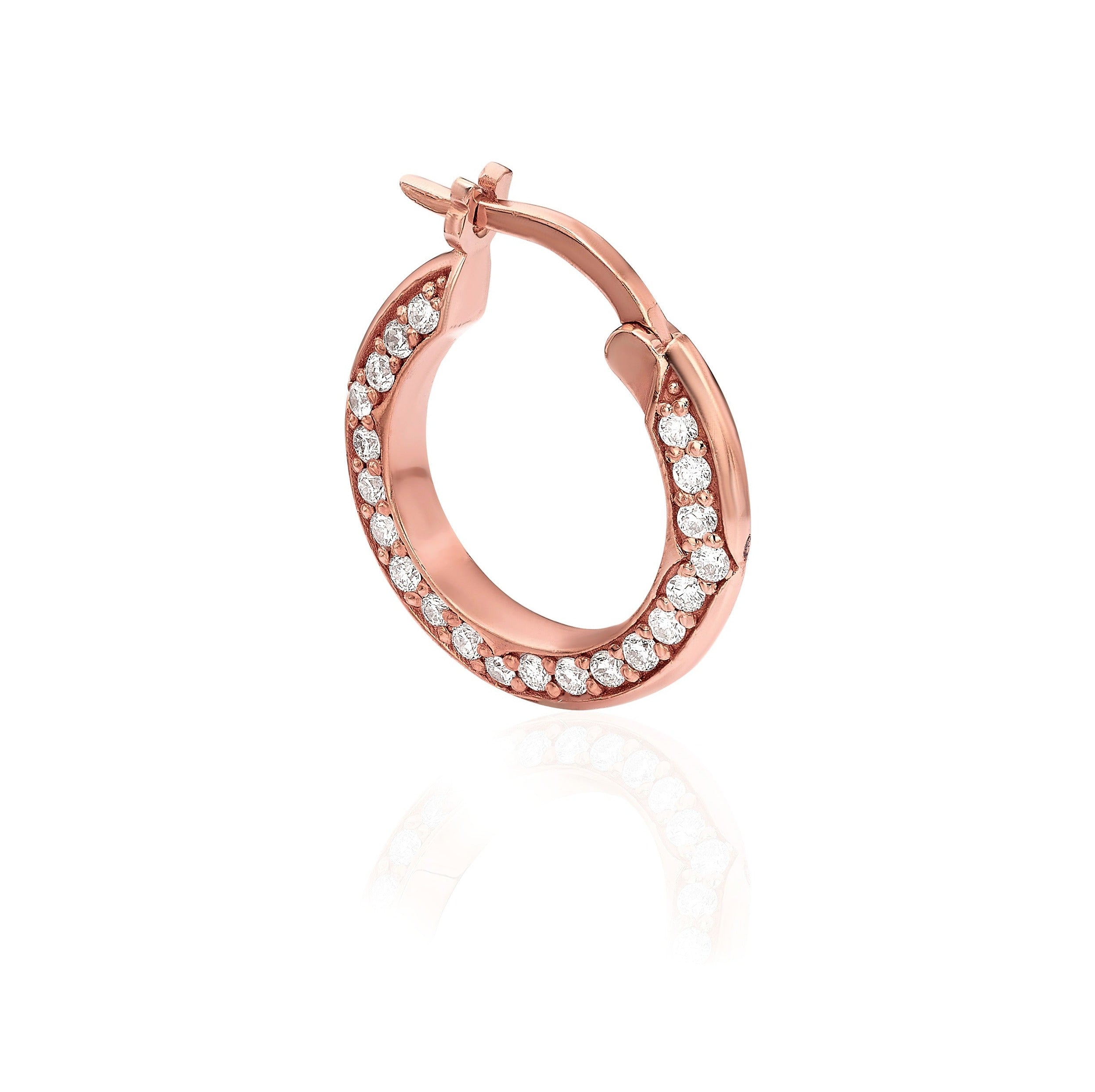 PAVE DIAMOND ON GOLDI HUGGIES - Rose Gold - Single earring