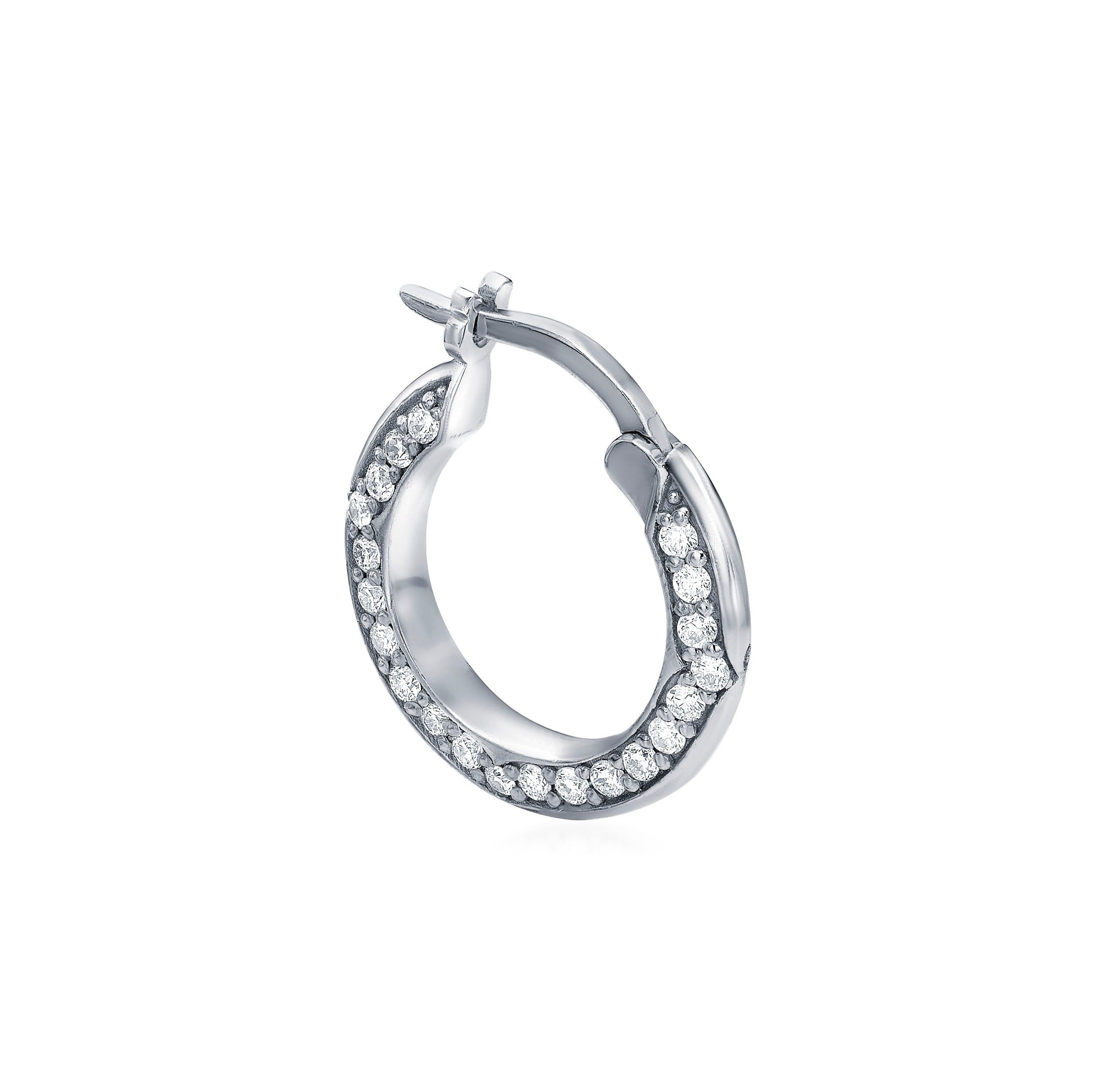 PAVE DIAMOND ON GOLDI HUGGIES - White Gold - Single earring