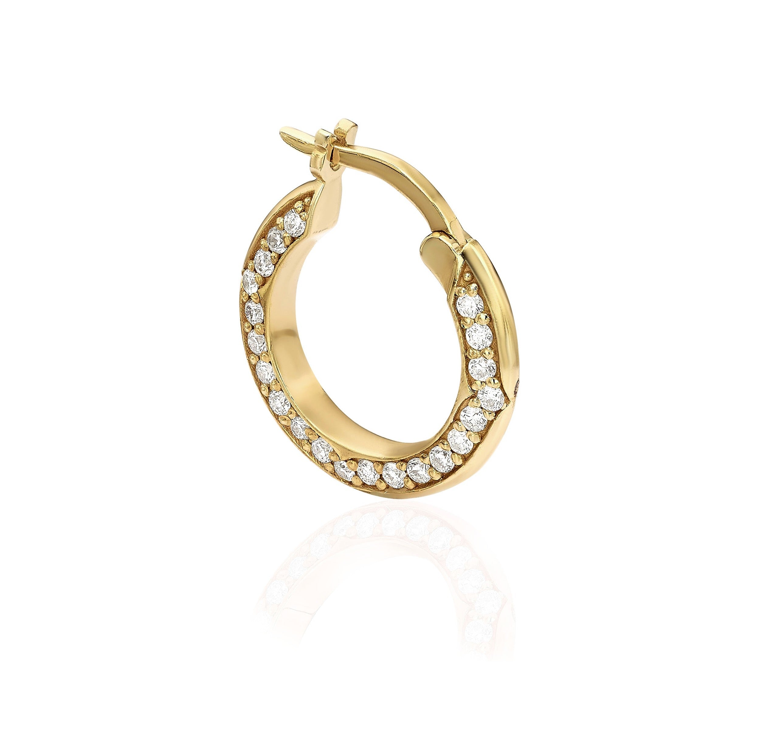 PAVE DIAMOND ON GOLDI HUGGIES - Yellow Gold - Single earring