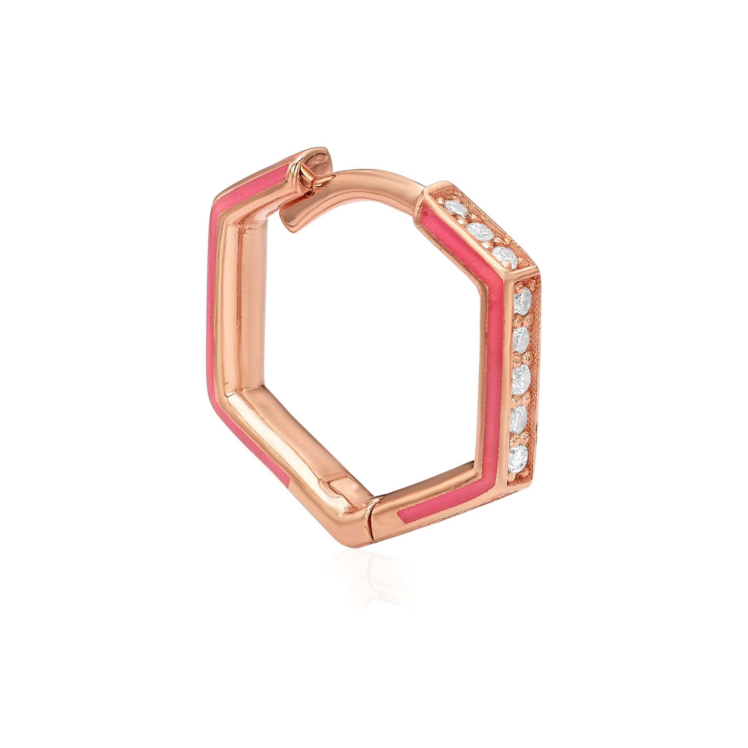 PAVE DIAMOND AND ENAMEL FORROY HUGGIES - Rose Gold - Single earring