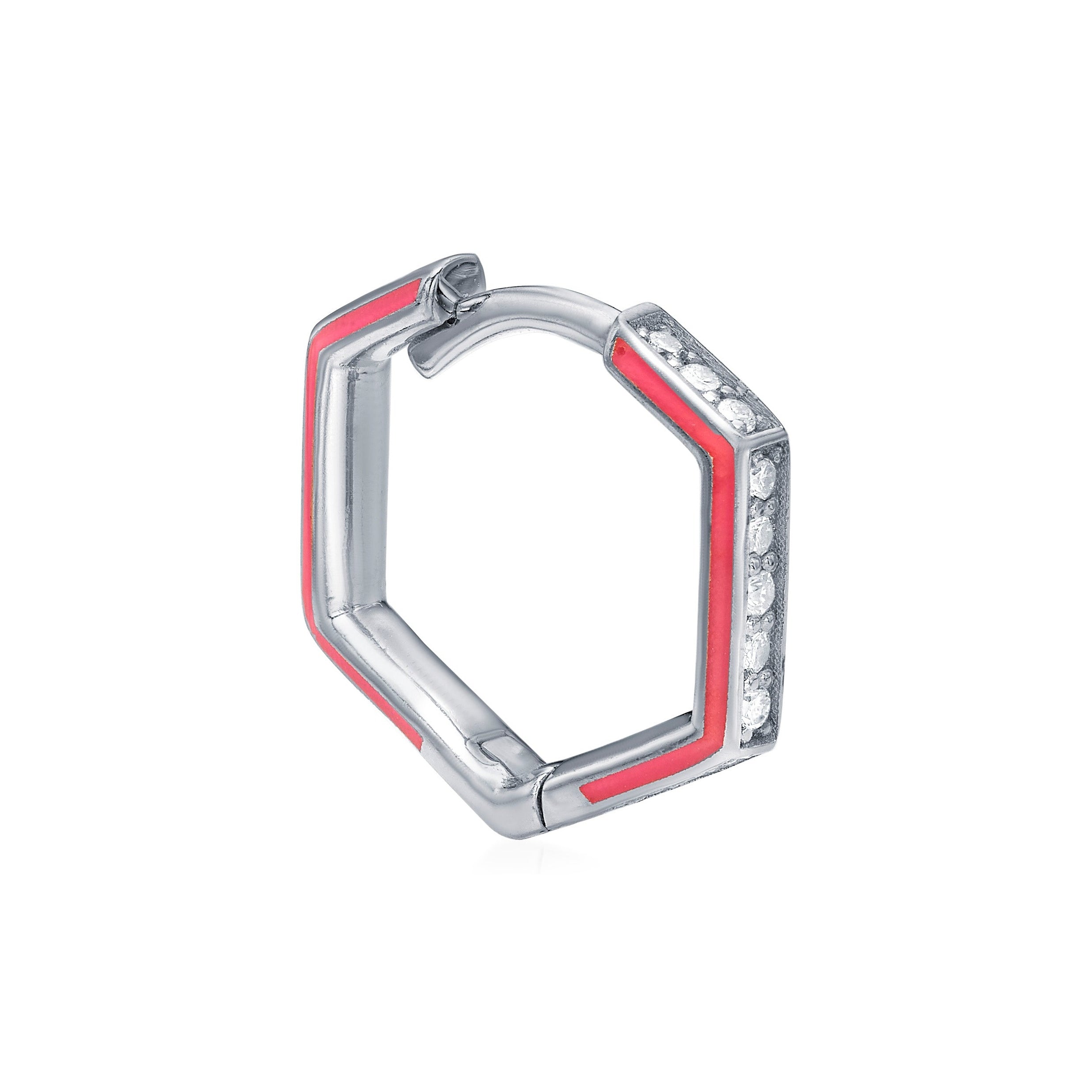 PAVE DIAMOND AND ENAMEL FORROY HUGGIES - White Gold - Single earring
