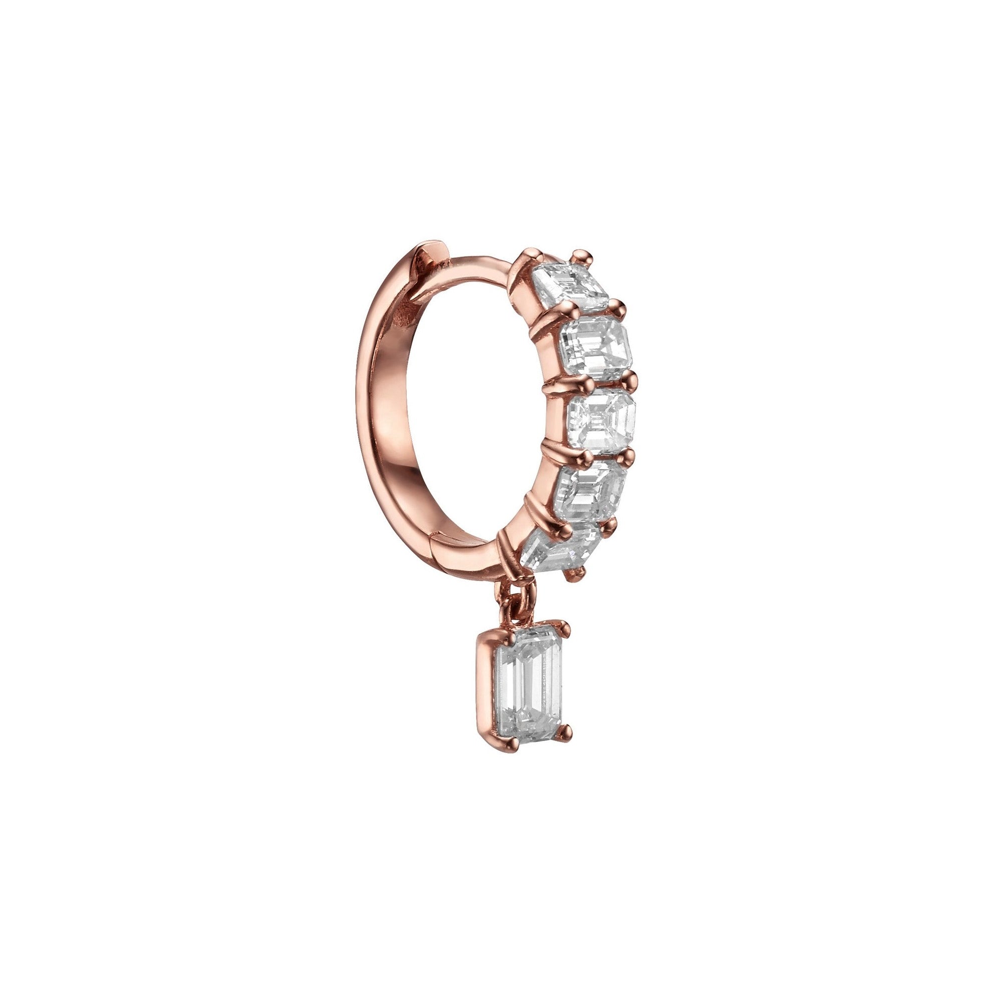 EMERALD DIAMOND HUGGIES WITH EMERALD DIAMOND DROP - Rose Gold - Single earring