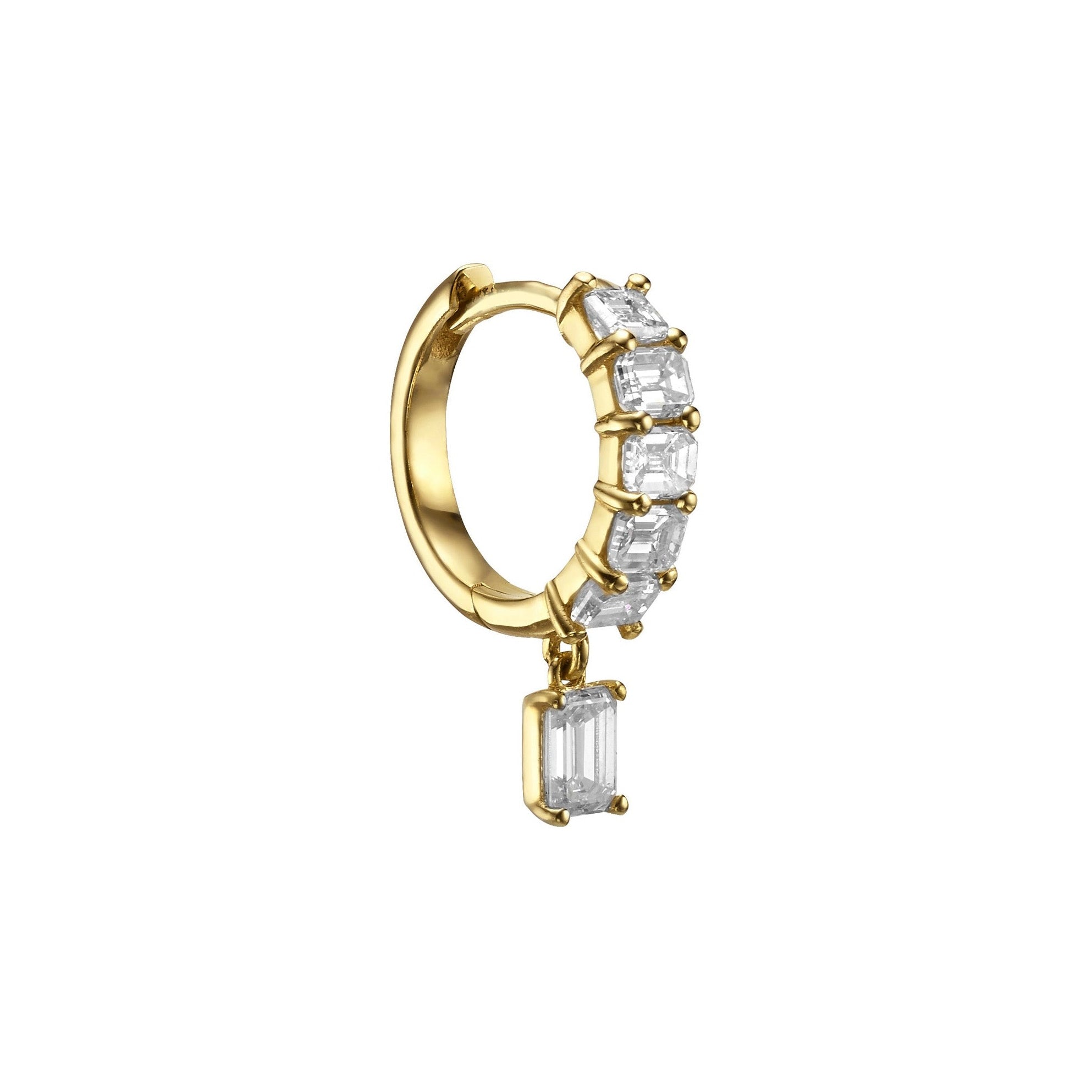 EMERALD DIAMOND HUGGIES WITH EMERALD DIAMOND DROP - Yellow Gold - Single earring