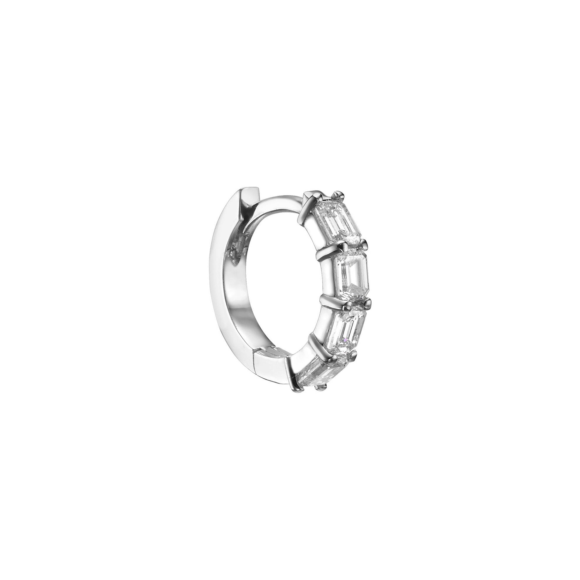 EMERALD DIAMOND SIDEWAY HUGGIES - White Gold - Single earring