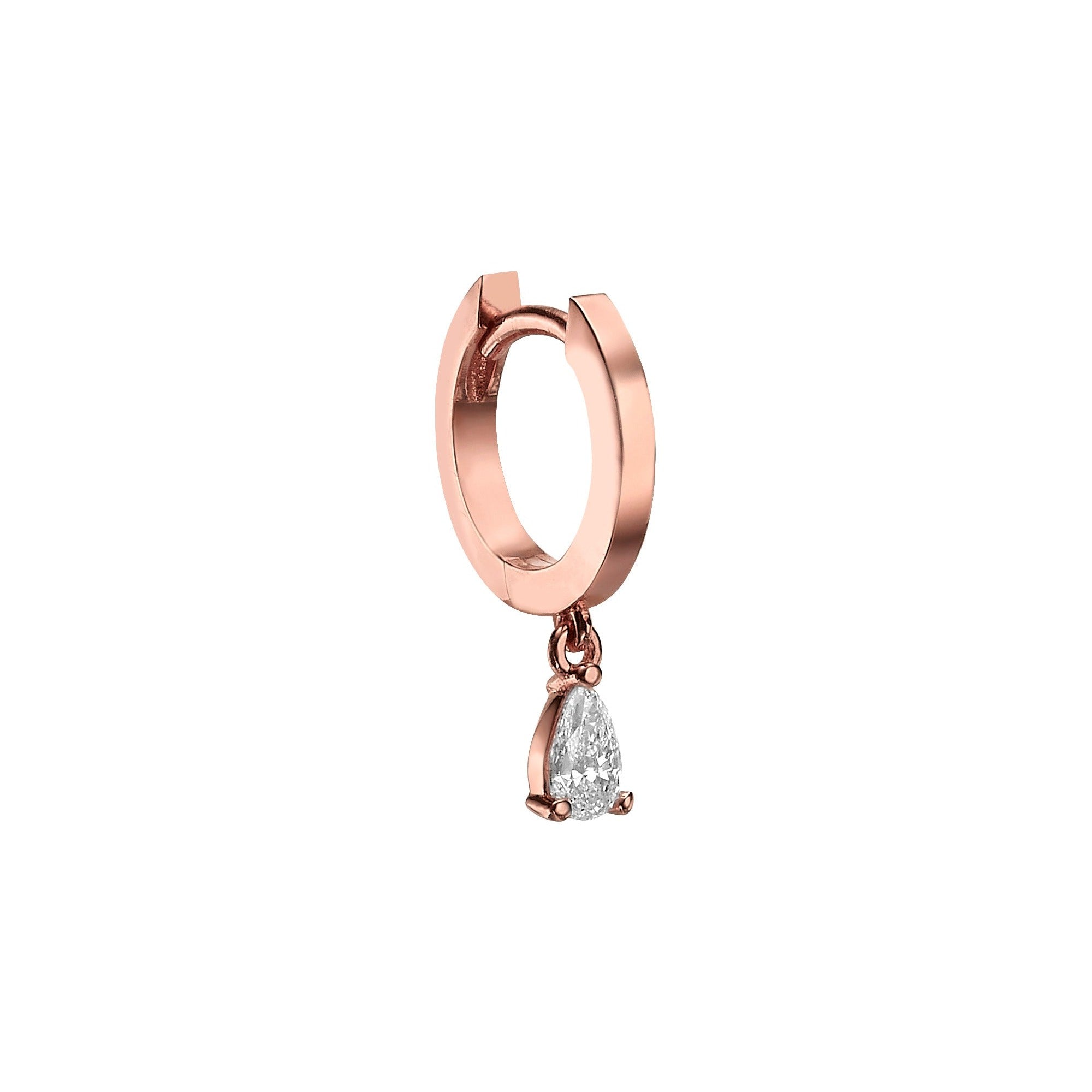 HUGGIES WITH PEAR DIAMOND DROPS - Rose Gold - Single earring