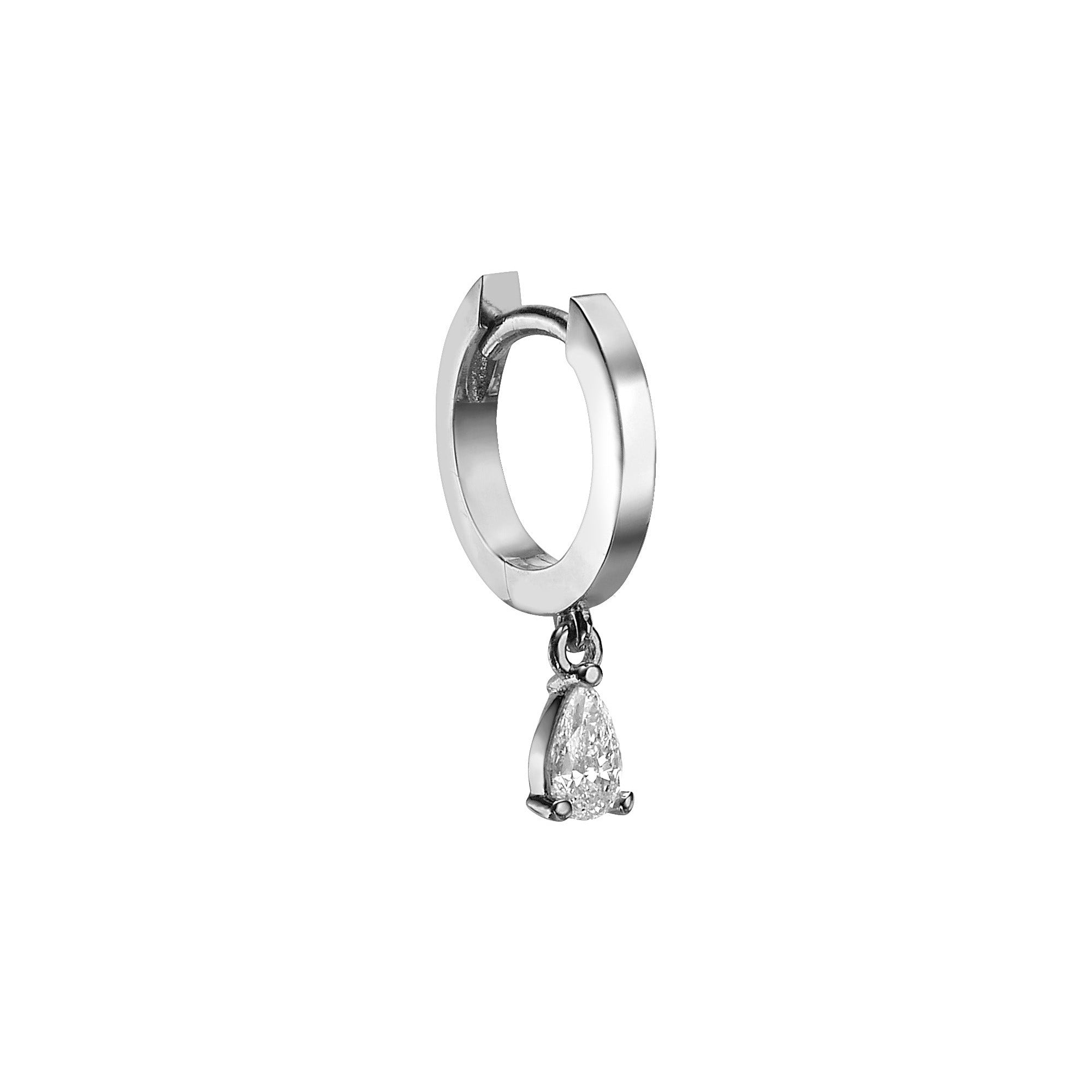 HUGGIES WITH PEAR DIAMOND DROPS - White Gold - Single earring