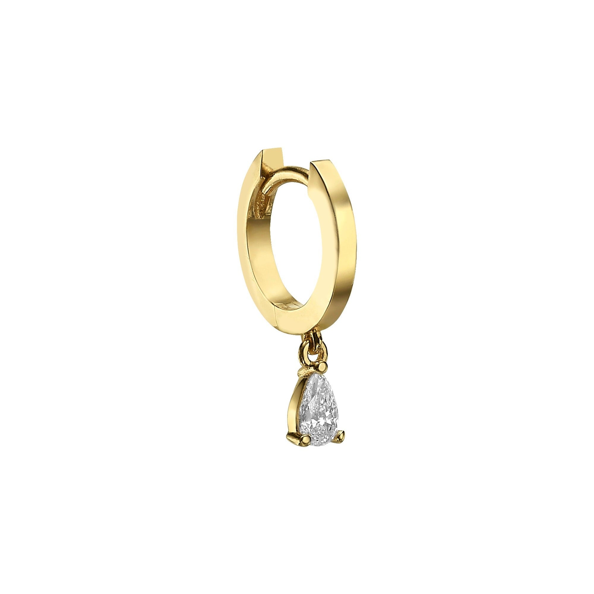 HUGGIES WITH PEAR DIAMOND DROPS - Yellow Gold - Single earring