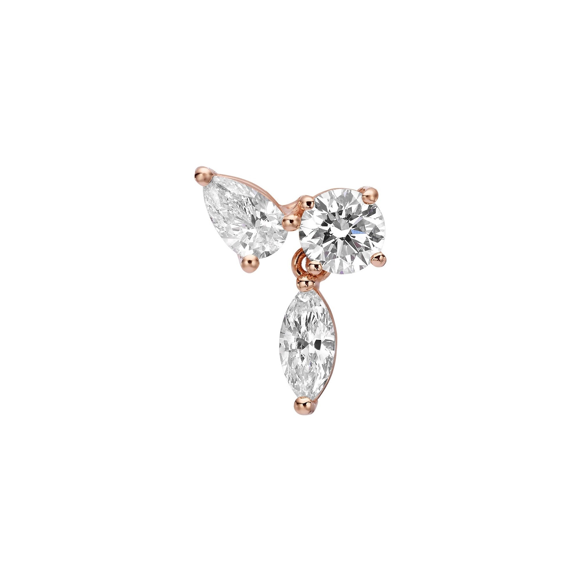 TRIO DIAMOND EARRINGS - Rose Gold - Single earring