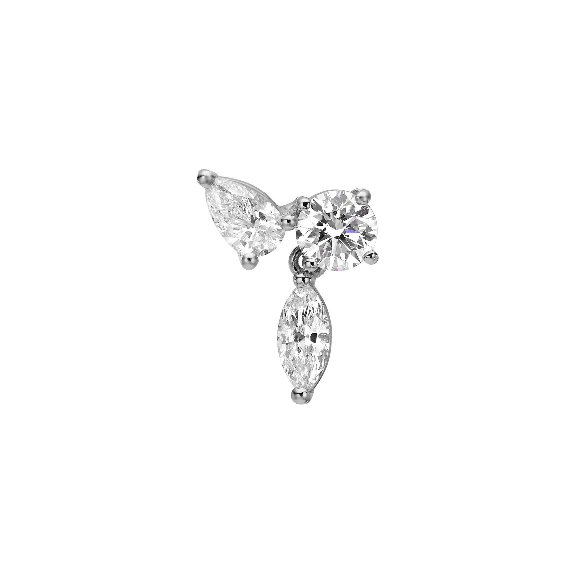 TRIO DIAMOND EARRINGS - White Gold - Single earring