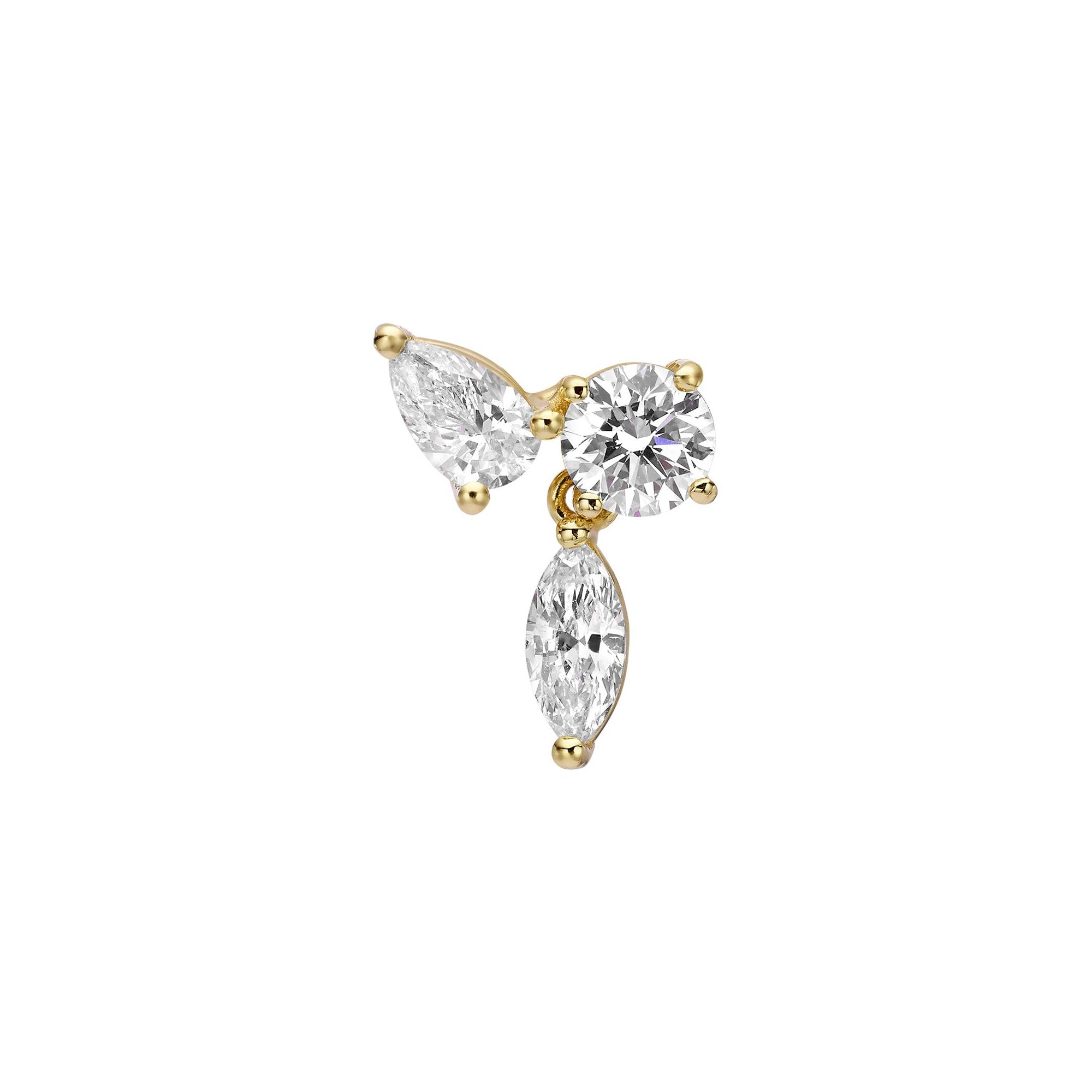 TRIO DIAMOND EARRINGS - Yellow Gold - Single earring