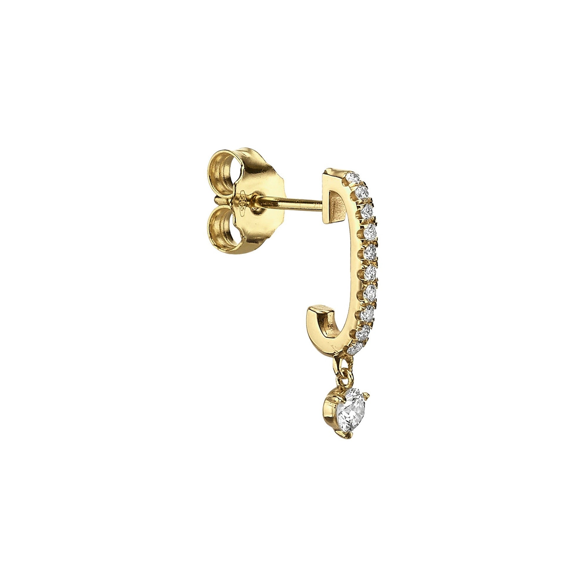DIAMOND LINE WITH DIAMOND DROP - Yellow Gold - Single earring