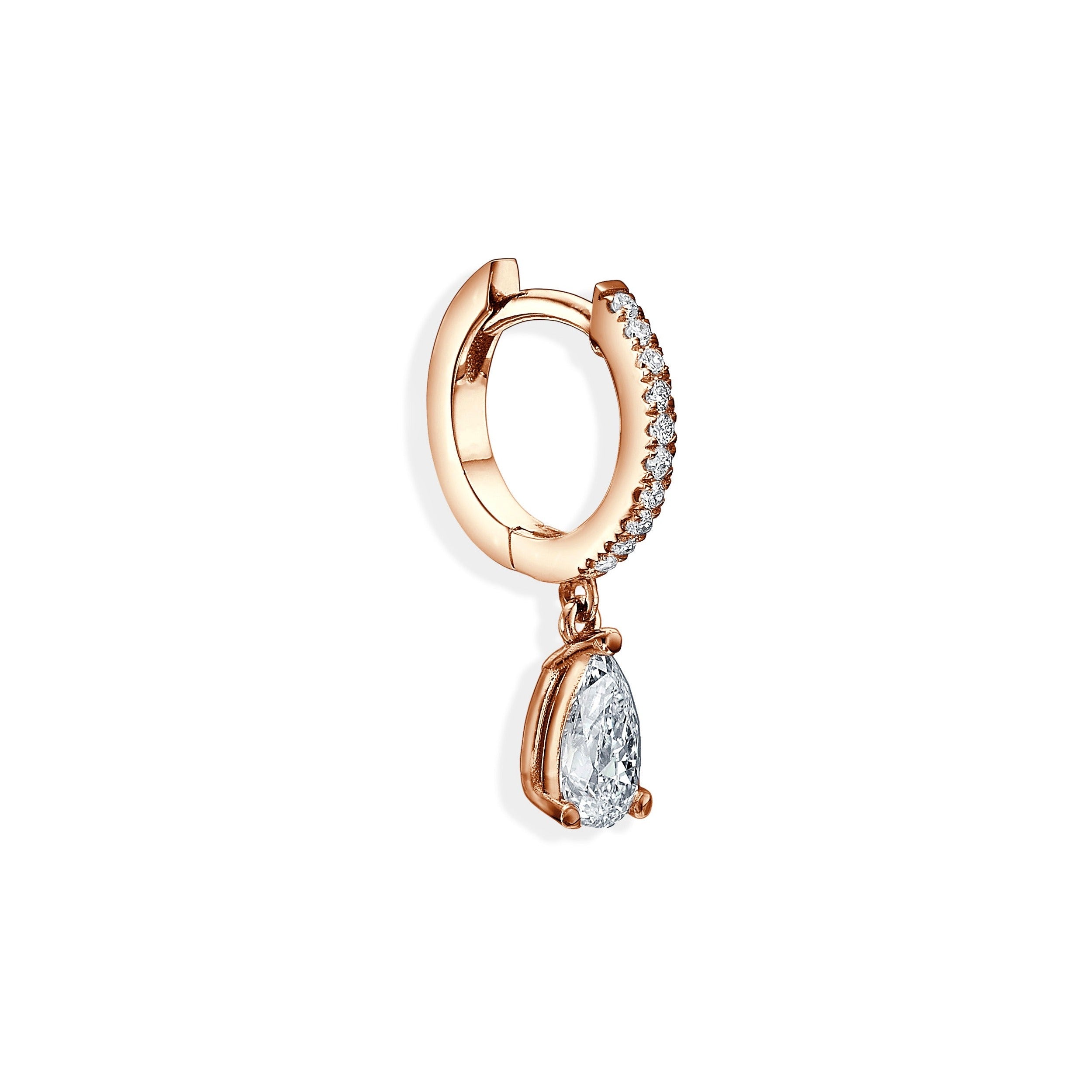 DIAMOND HUGGIE WITH PEAR CUT DIAMOND DROP - Rose Gold - Single earring