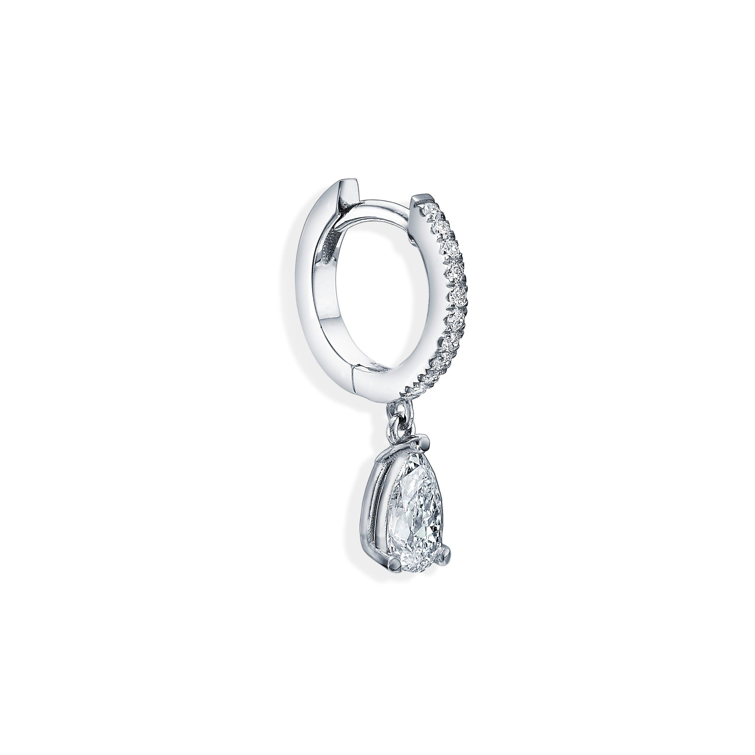 DIAMOND HUGGIE WITH PEAR CUT DIAMOND DROP - White Gold - Single earring