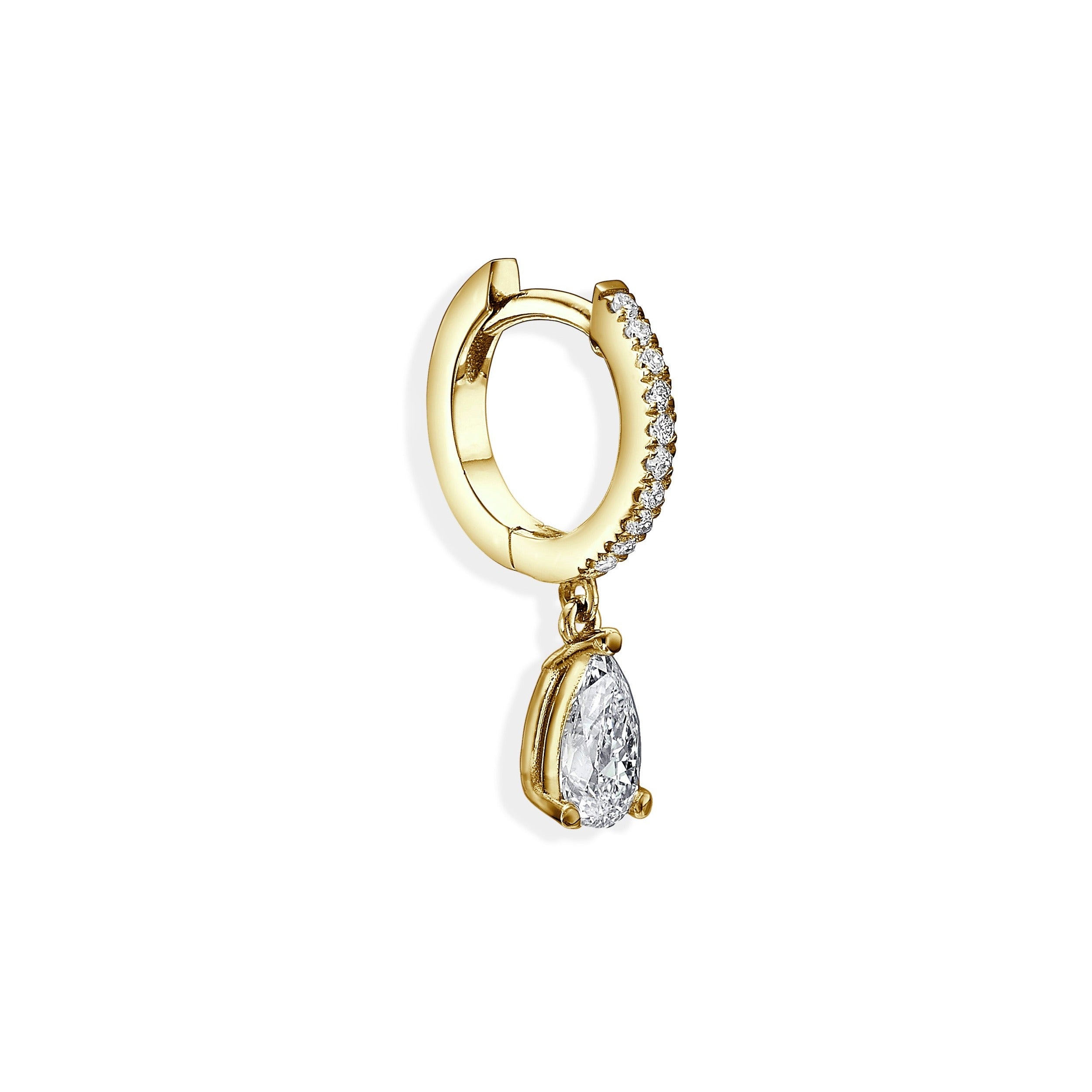 DIAMOND HUGGIE WITH PEAR CUT DIAMOND DROP - Yellow Gold - Single earring
