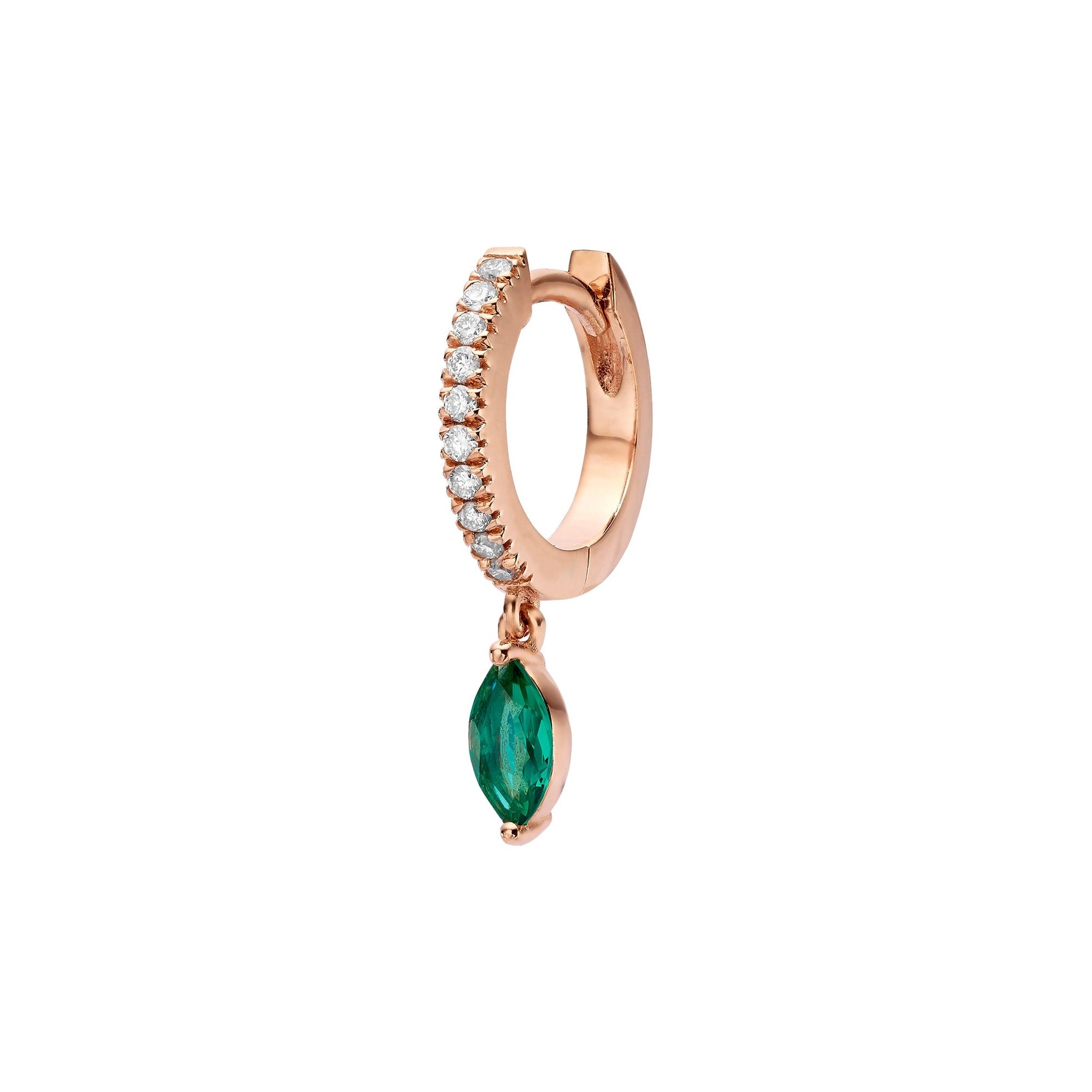 DIAMOND HUGGIES WITH MARQUISE GEM DROP - Rose Gold - Single earring