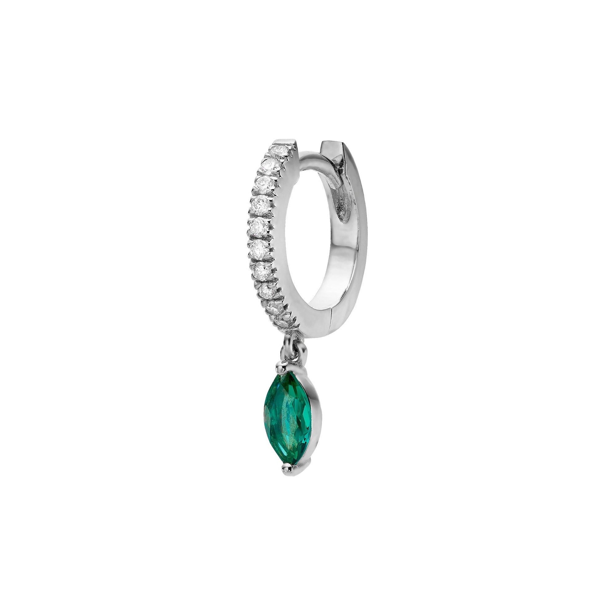 DIAMOND HUGGIES WITH MARQUISE GEM DROP - White Gold - Single earring
