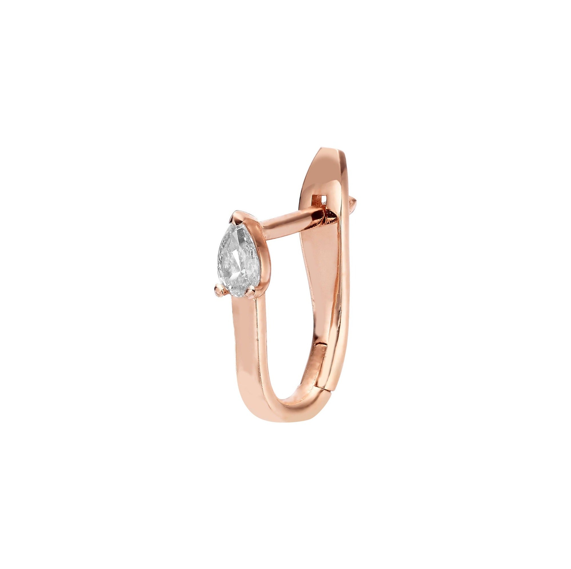 FLAT GOLD HUGGIES WITH PEAR DIAMOND - Rose Gold - Single earring