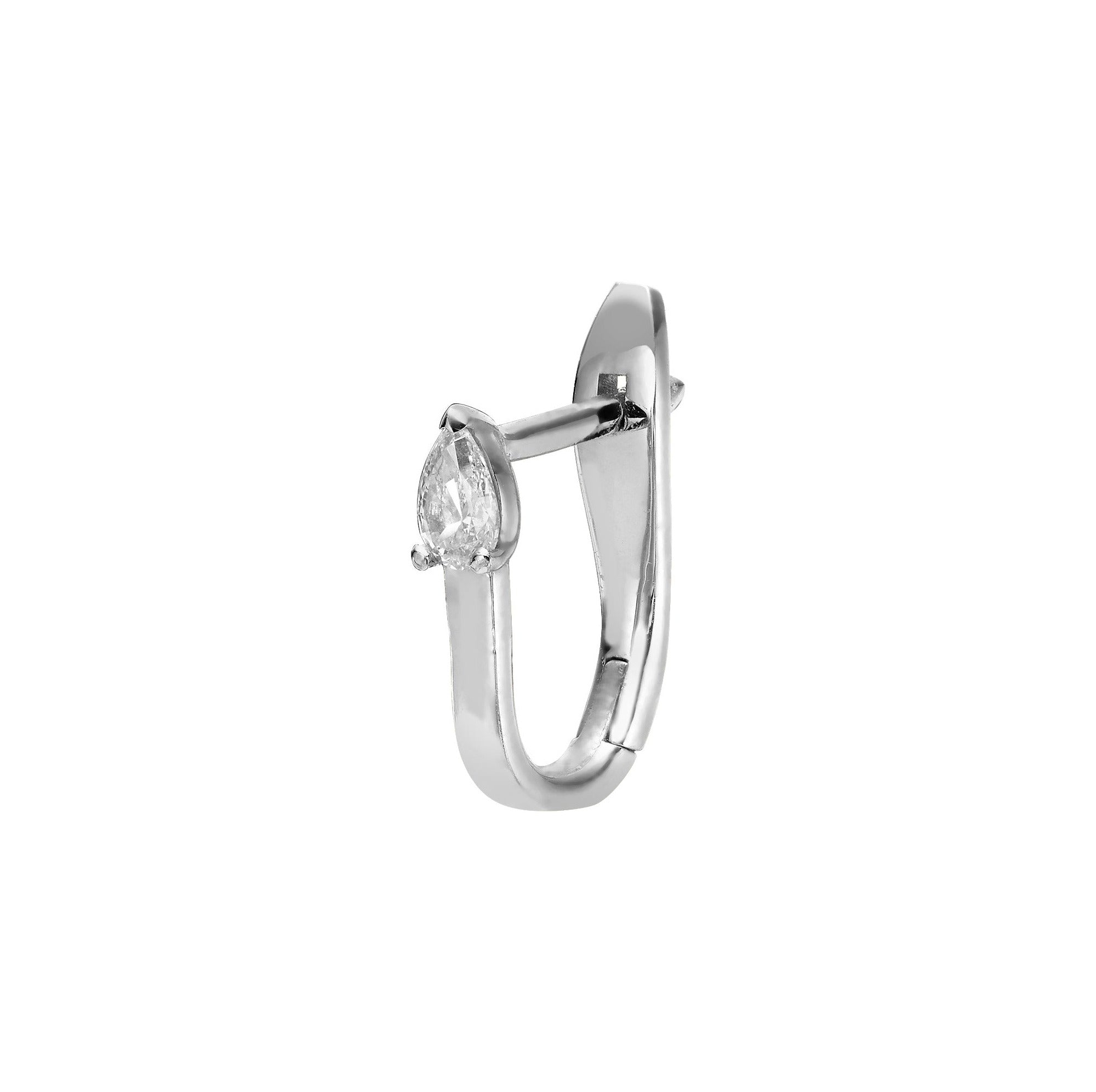 FLAT GOLD HUGGIES WITH PEAR DIAMOND - White Gold - Single earring