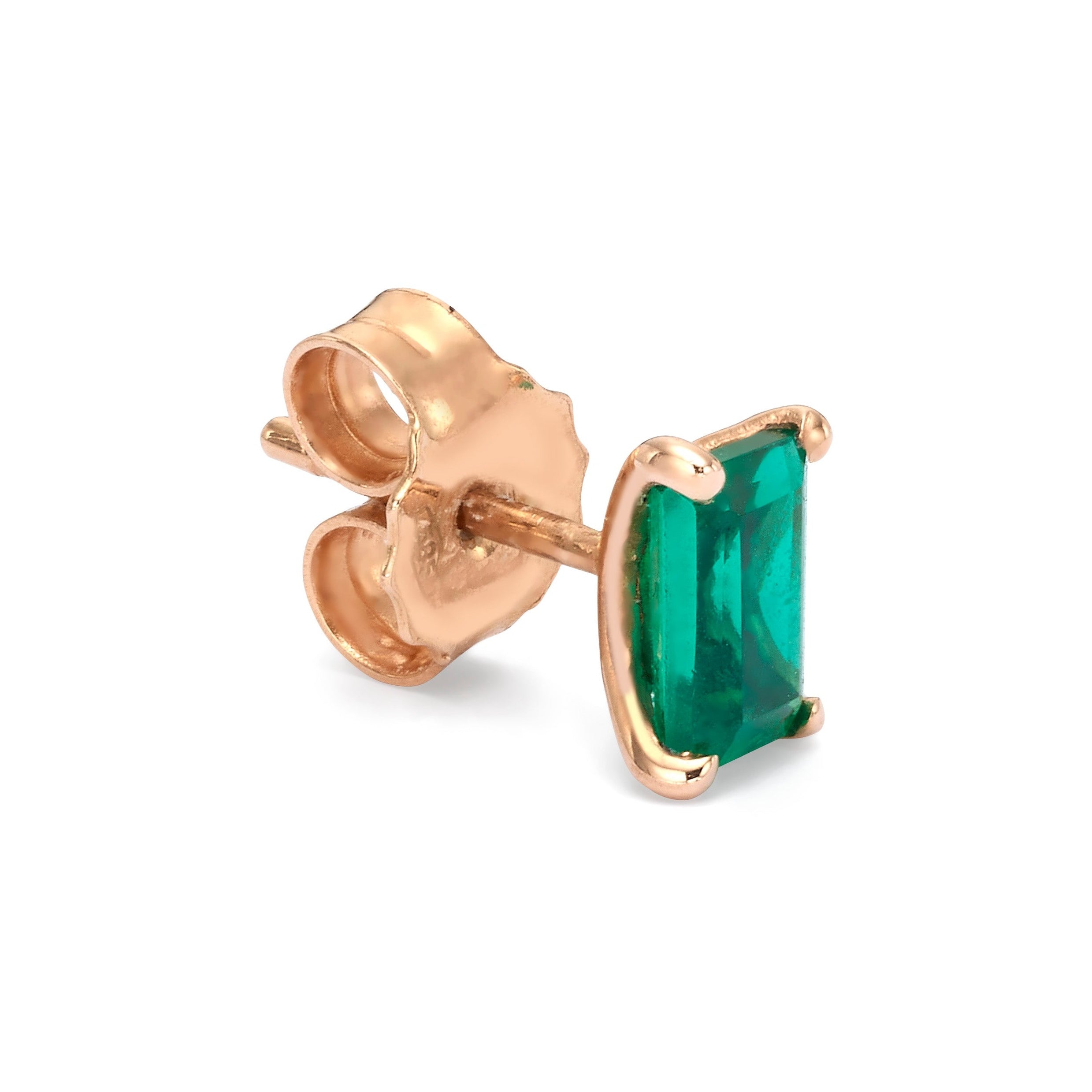EMERALD GEMSTONE STUD - Rose Gold - Single earring