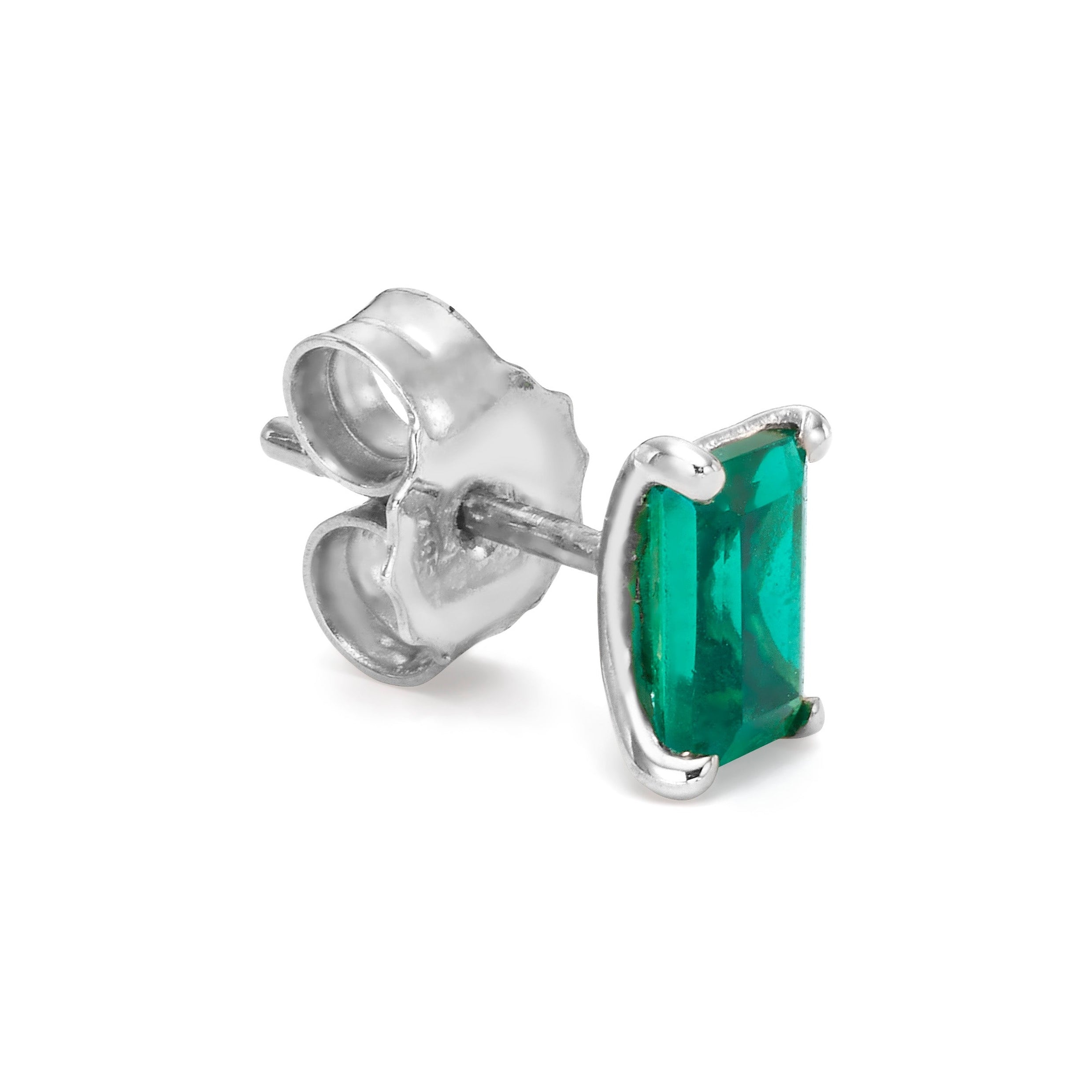 EMERALD GEMSTONE STUD - White Gold - Single earring
