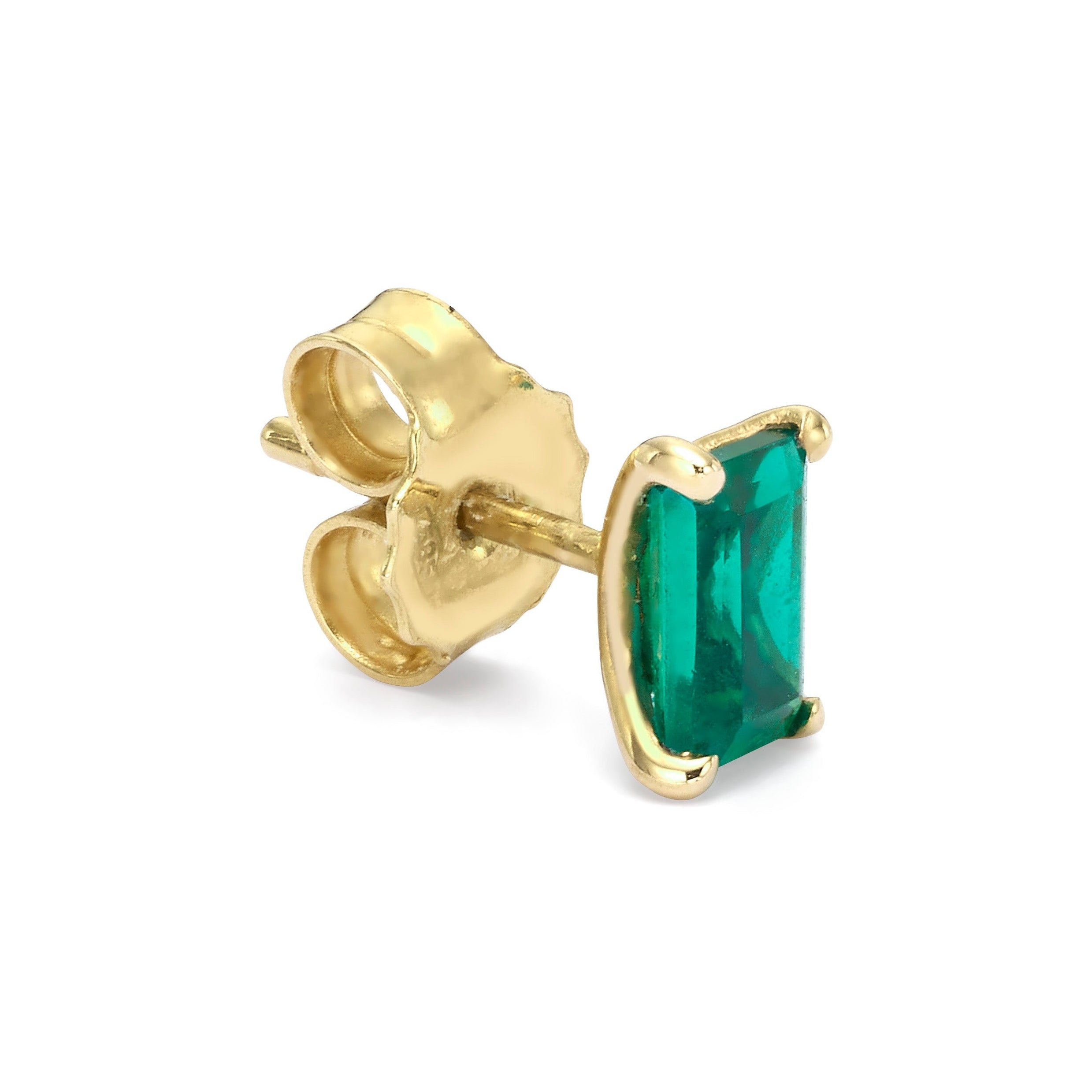 EMERALD GEMSTONE STUD - Yellow Gold - Single earring
