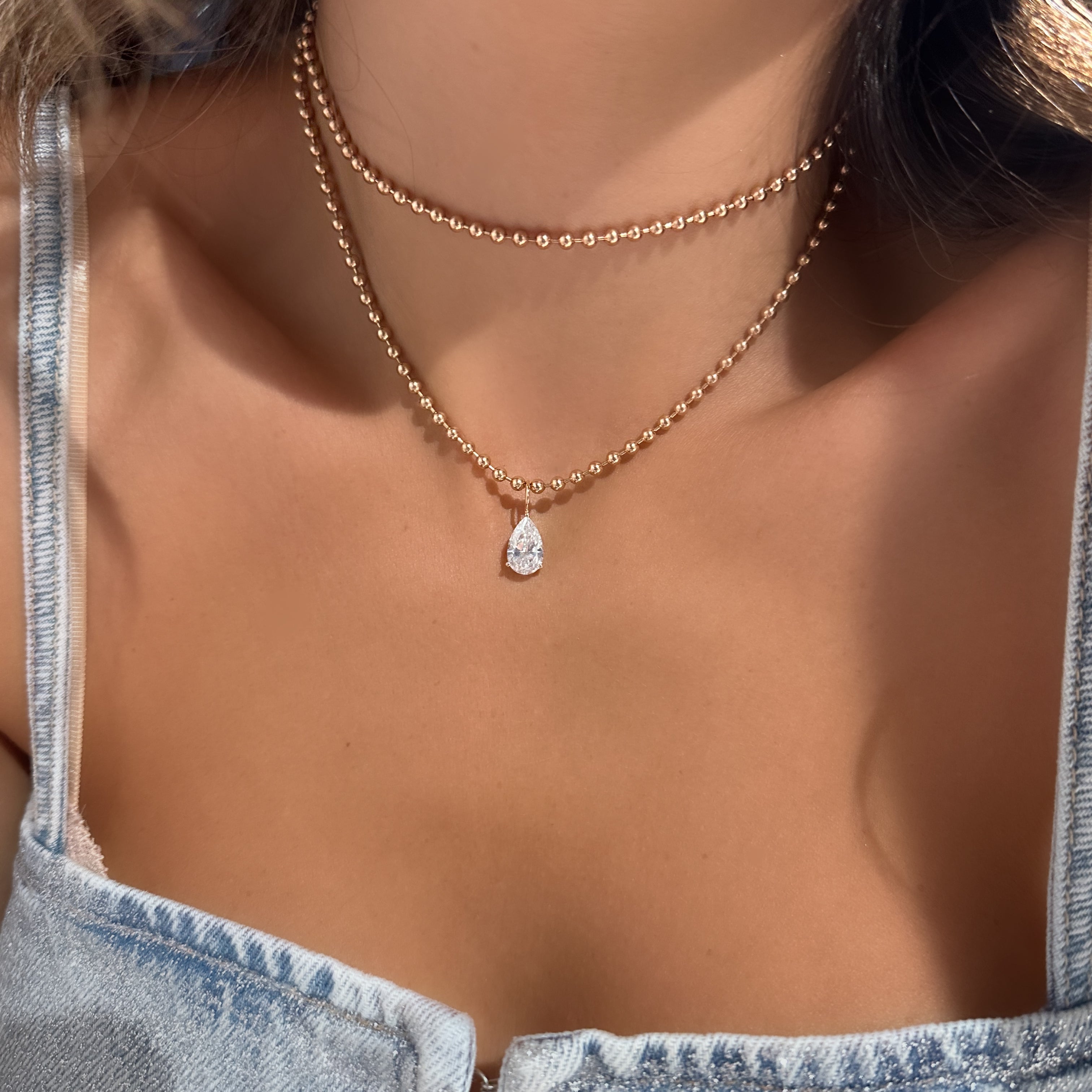 Large ball gold necklace 2 carat lab/natural diamond drop