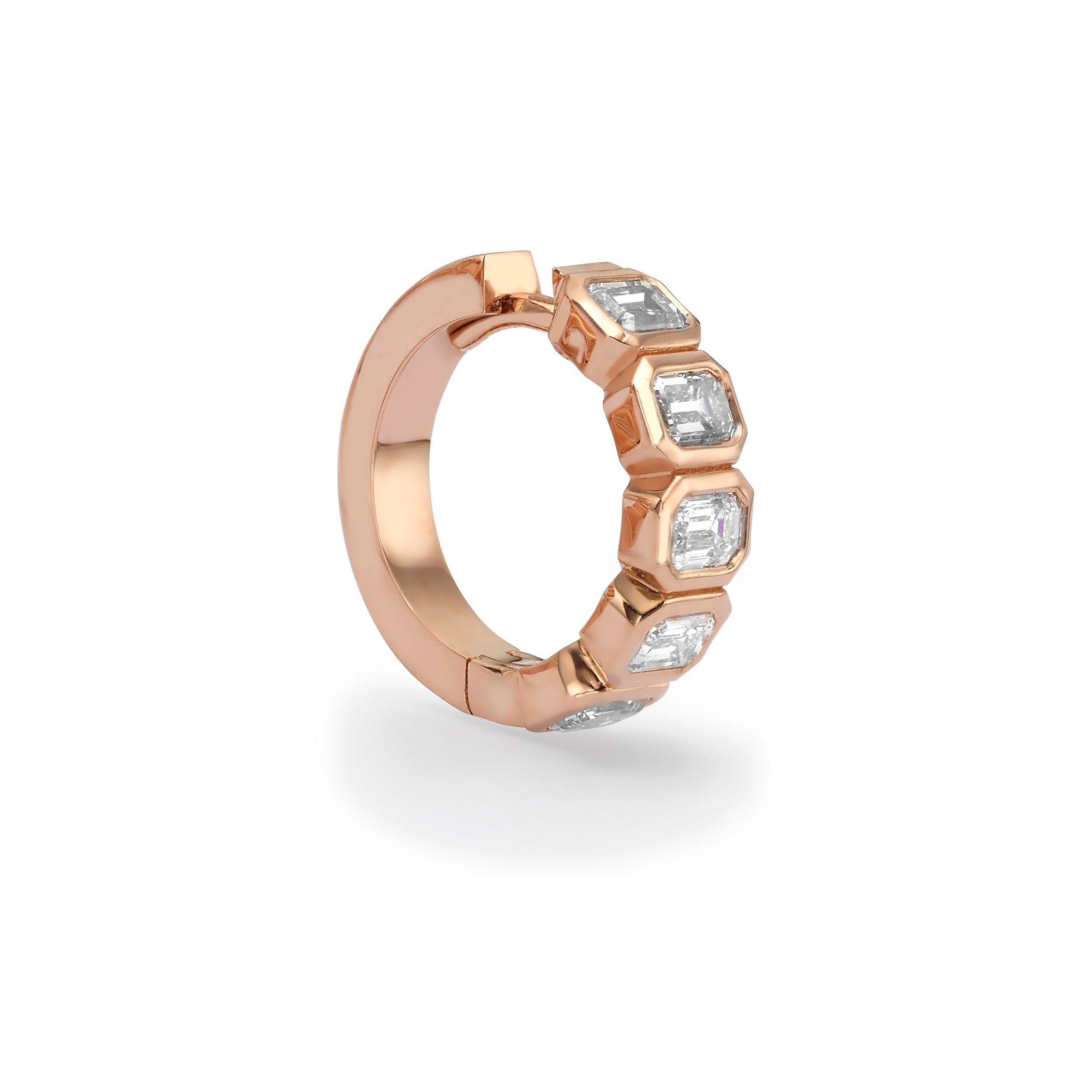 BEZEL EMERALD DIAMOND HUGGIES - Rose Gold - Single earring