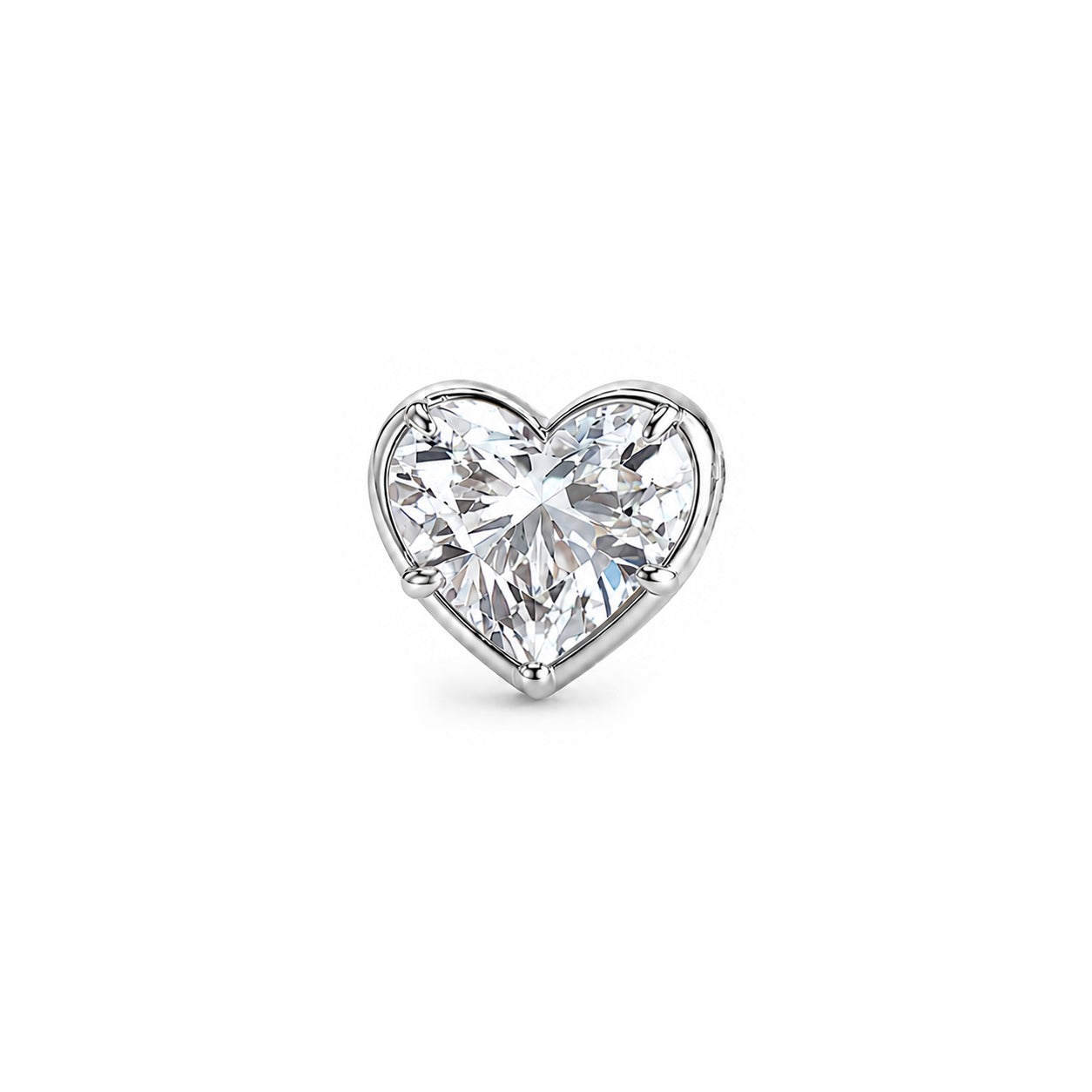 HEART SHAPE DIAMOND BOLD BEZEL STUDS - White Gold - Single earring