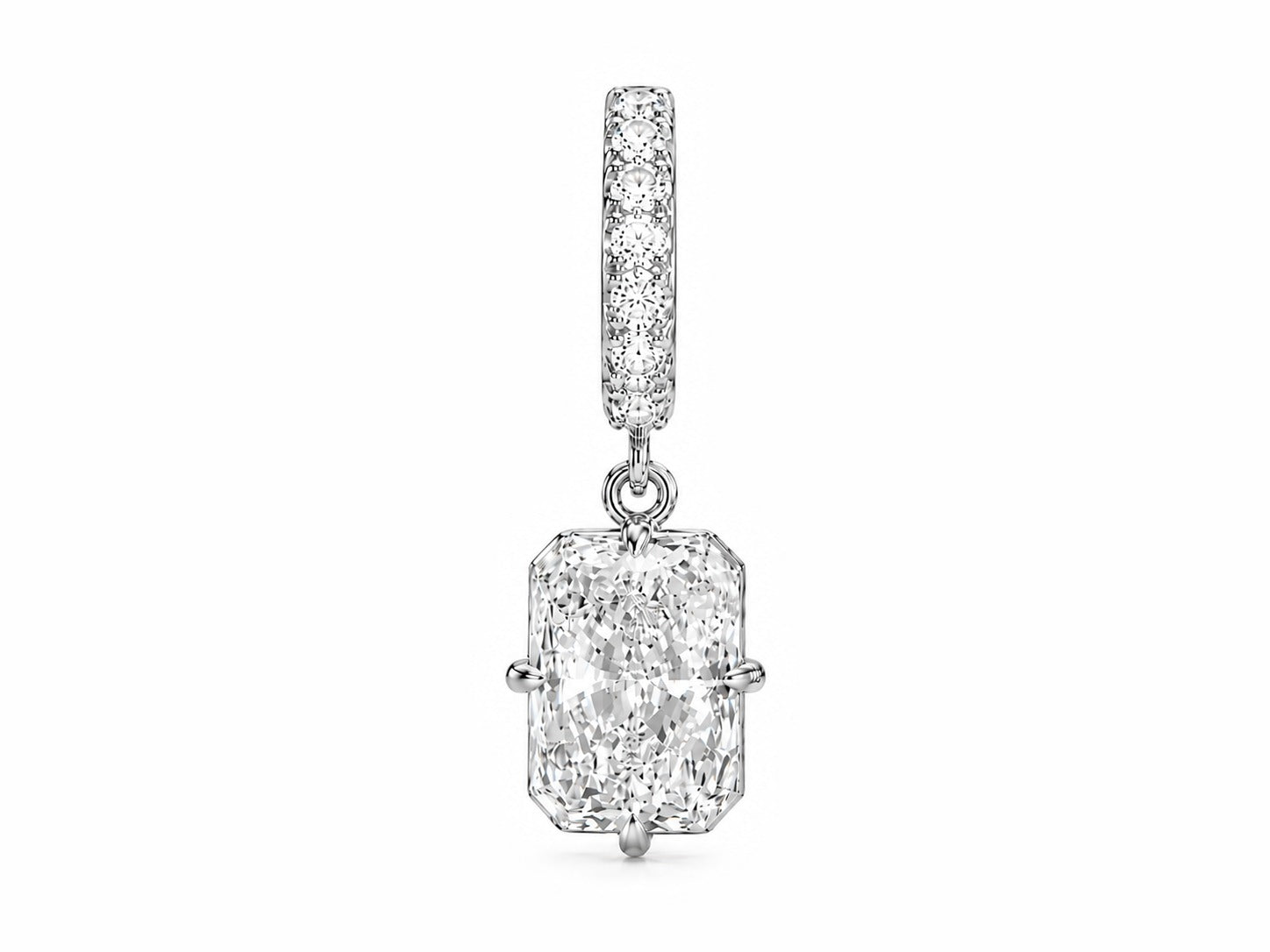 DIAMOND HUGGIES WITH RADIANT CUT DIAMOND DROP - White Gold - Single earring