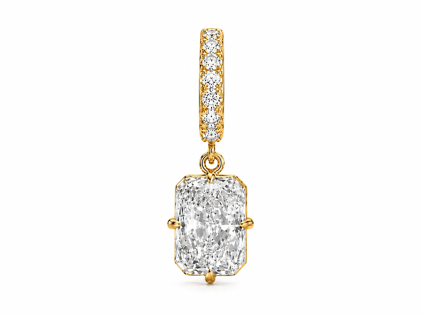 DIAMOND HUGGIES WITH RADIANT CUT DIAMOND DROP - Yellow Gold - Single earring