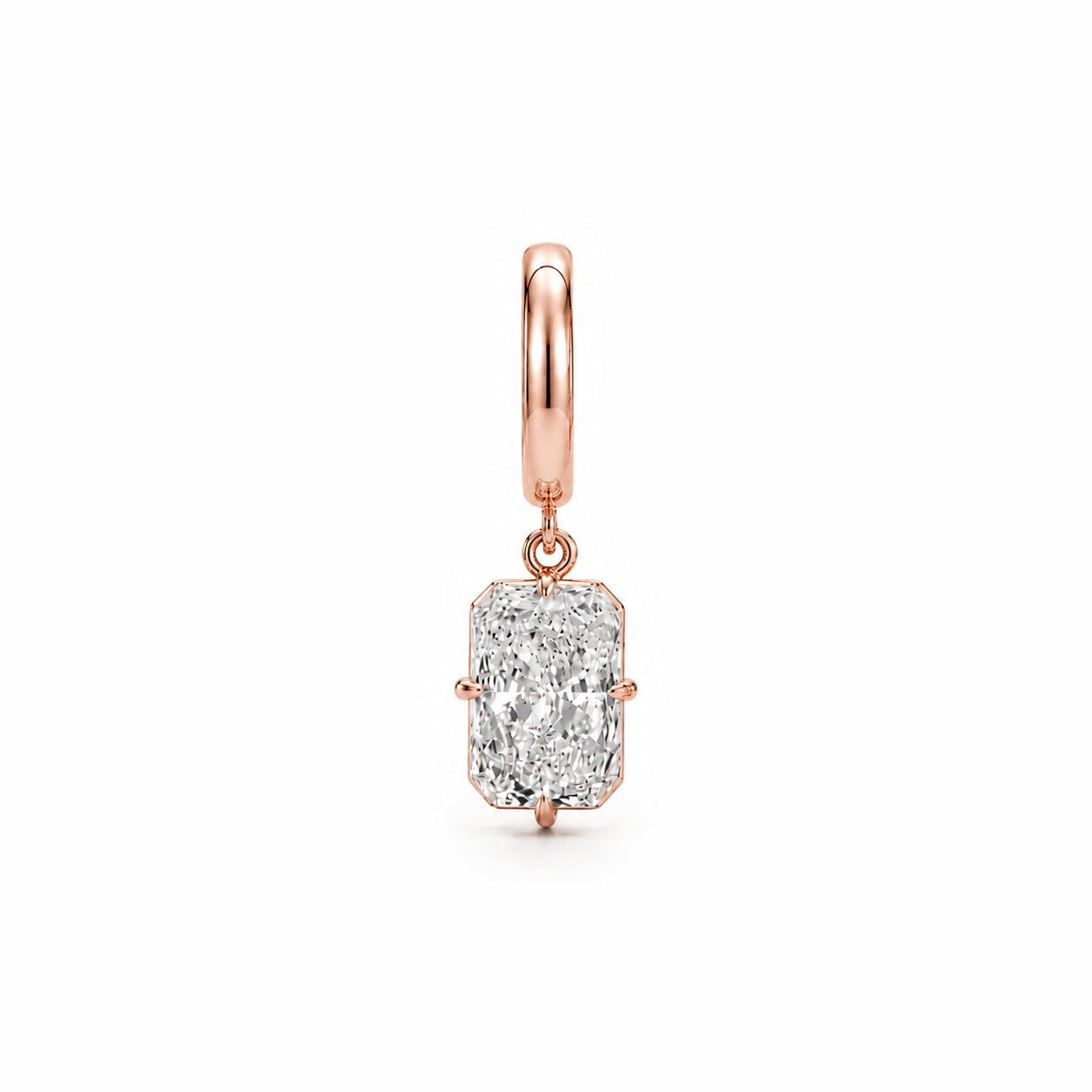 HUGGIES WITH RADIANT DIAMOND DROP - Rose Gold - Single earring