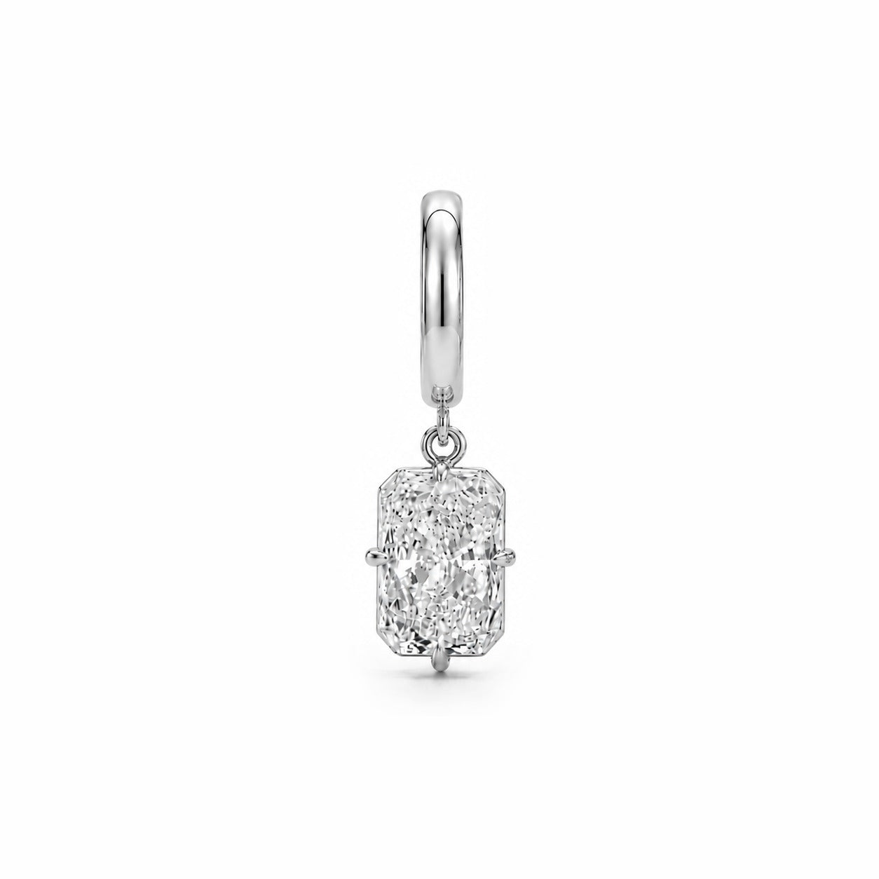 HUGGIES WITH RADIANT DIAMOND DROP - White Gold - Single earring