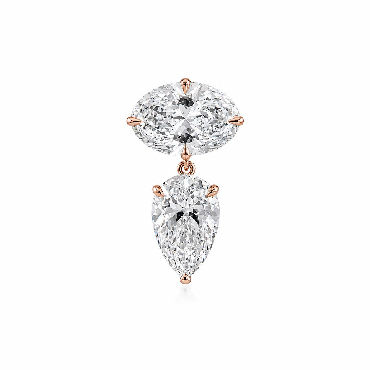 OVAL CROSS AND PEAR DROP STUD - Rose Gold - Single earring